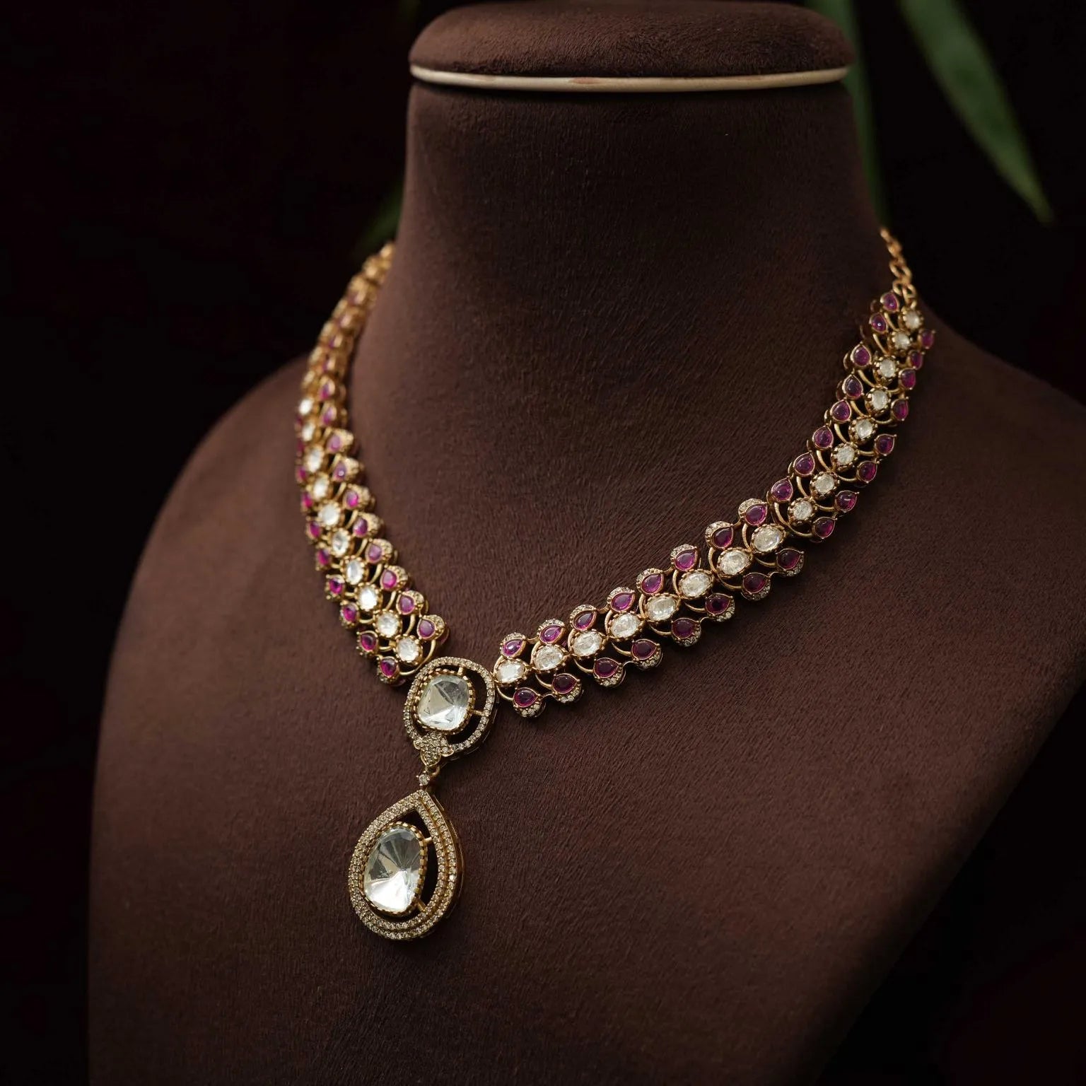Ishani Polki Necklace - Reddish PInk - Rimli Boutique