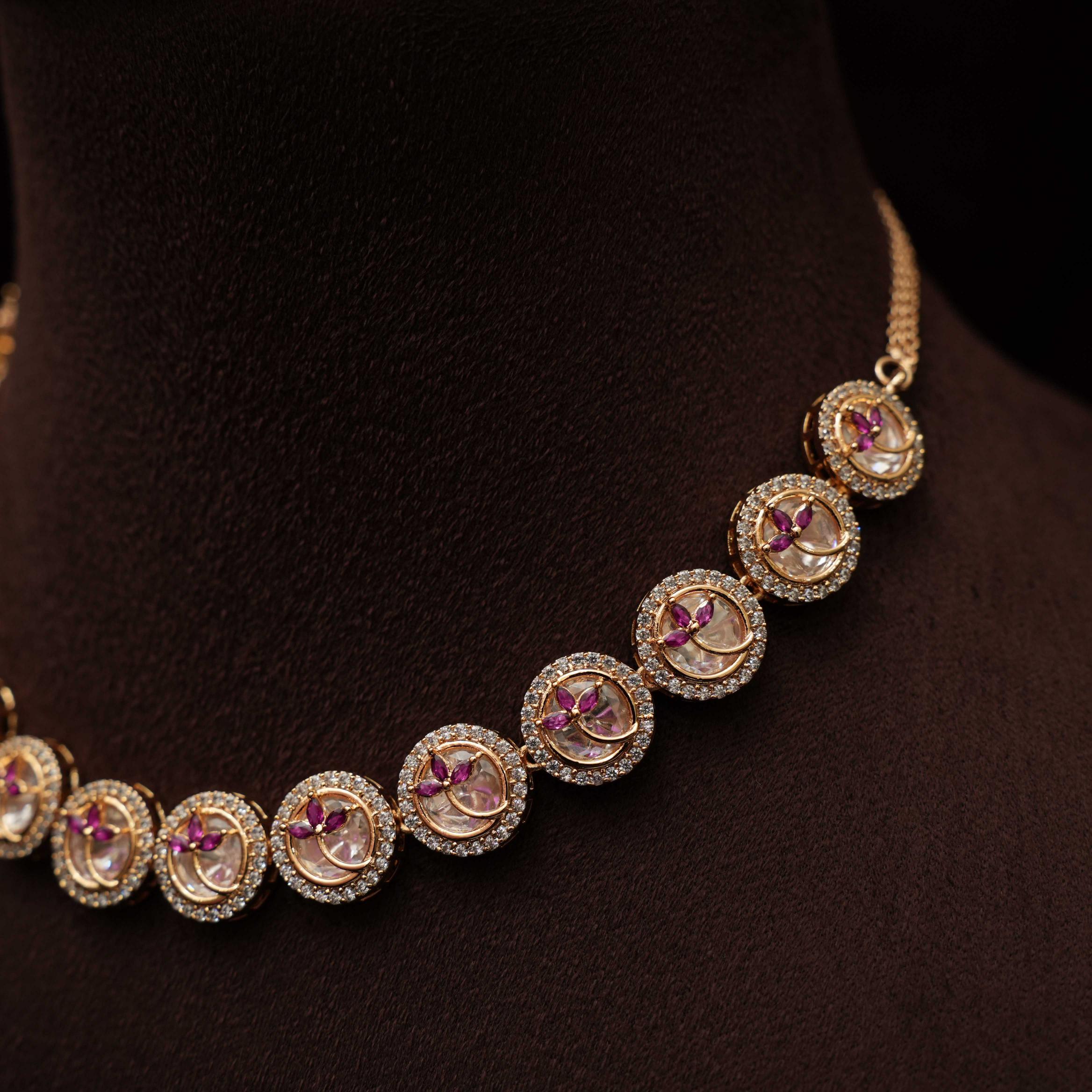 Ishita Polki Choker - Reddish Pink