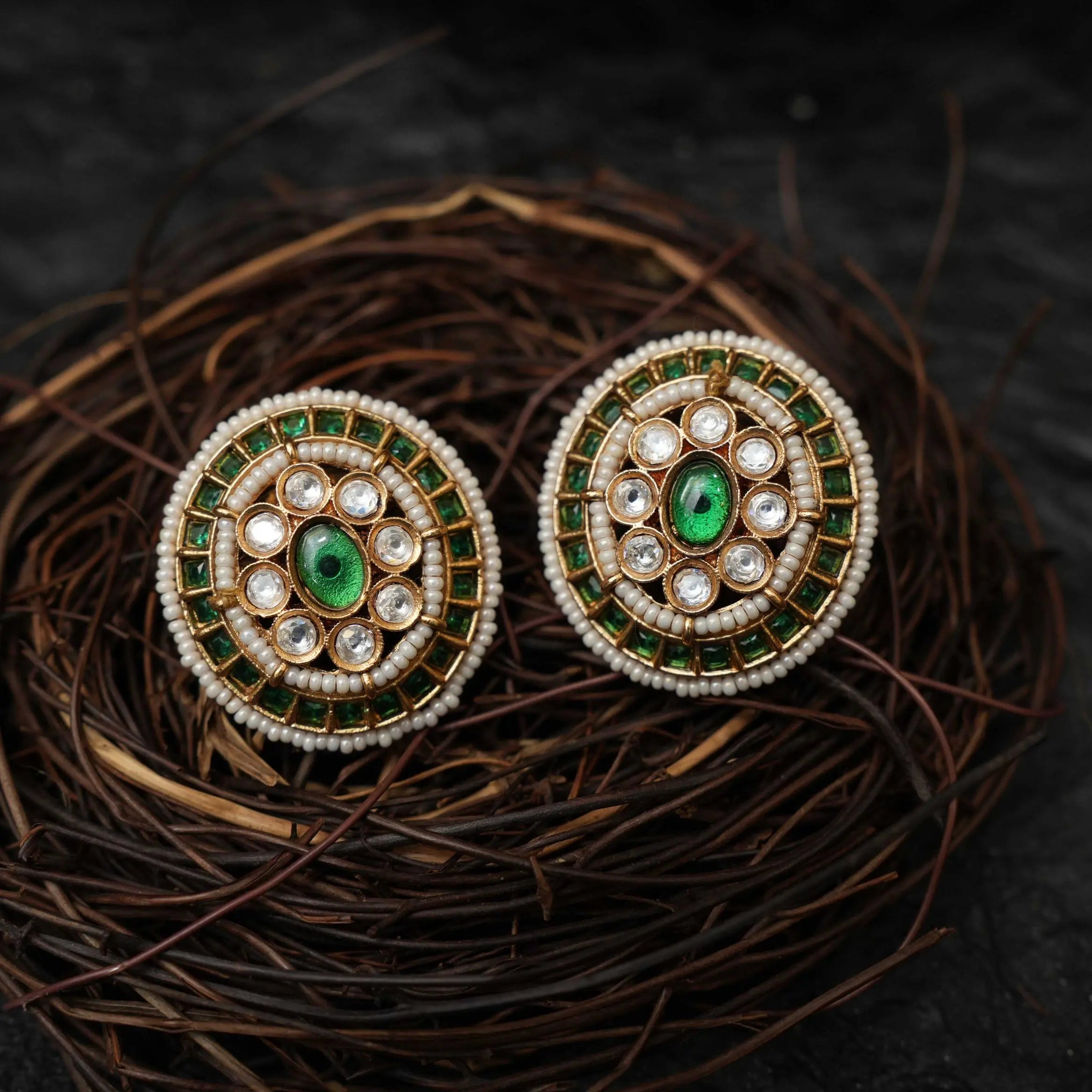 Jagruti Polki Earrings - Green