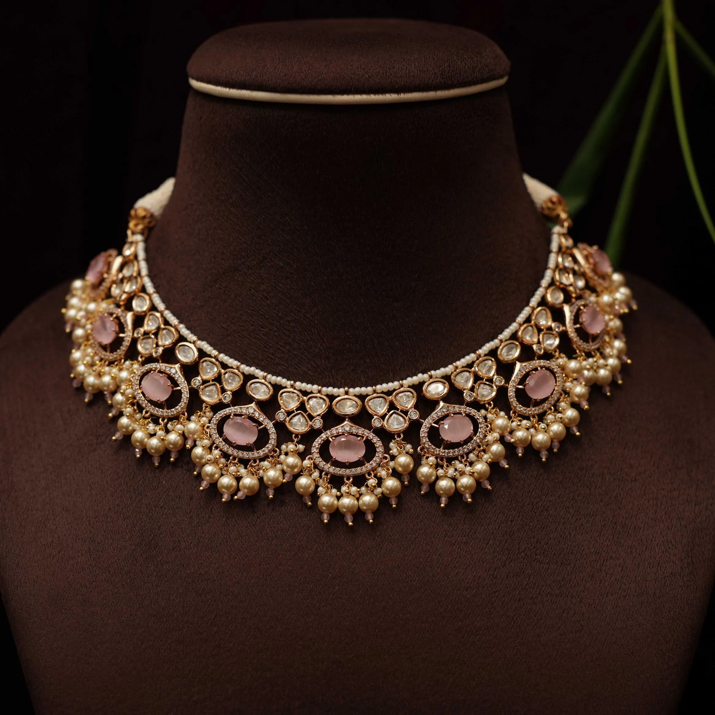 Janita Polki Necklace - Pastel Pink - Rimli Boutique