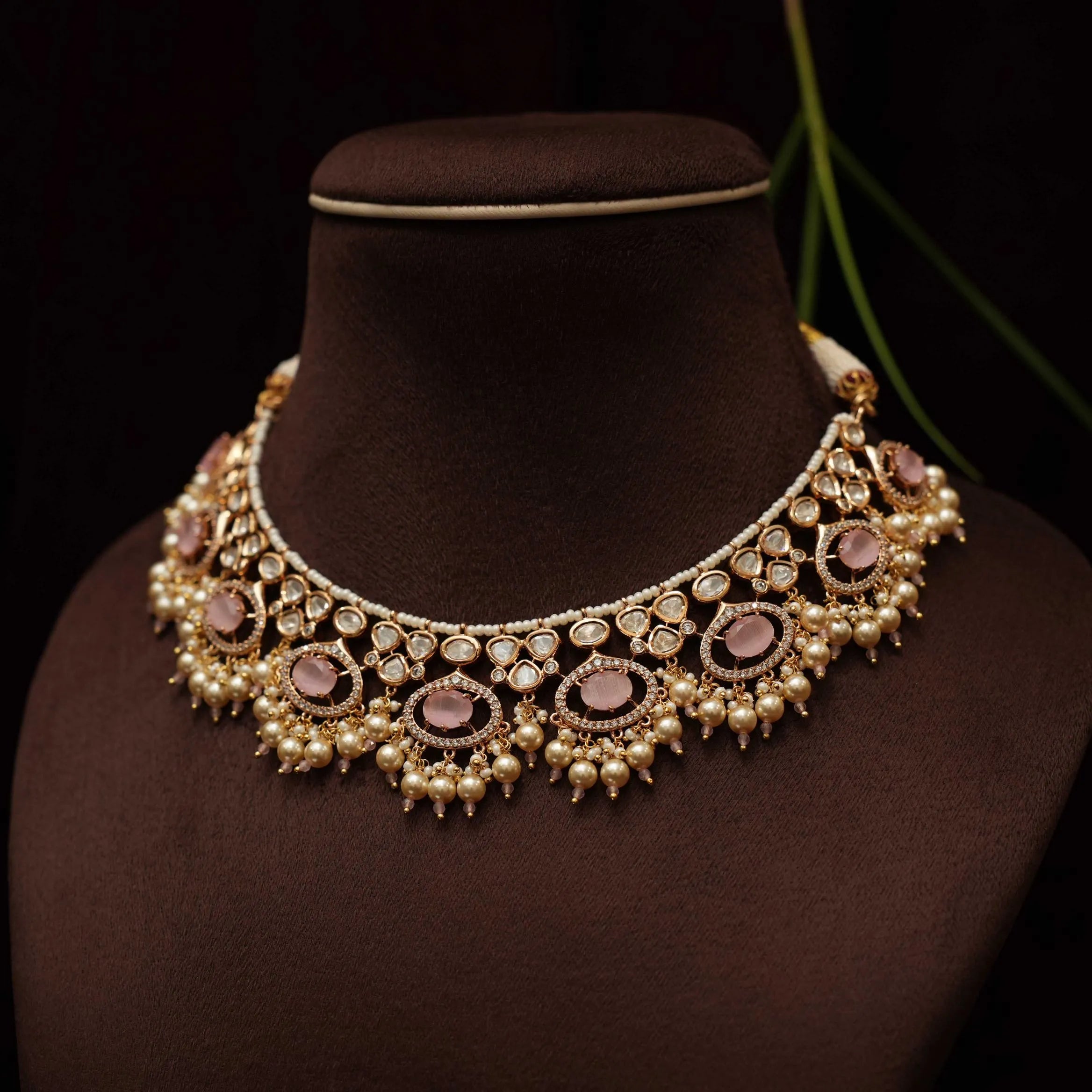 Janita Polki Necklace - Pastel Pink - Rimli Boutique