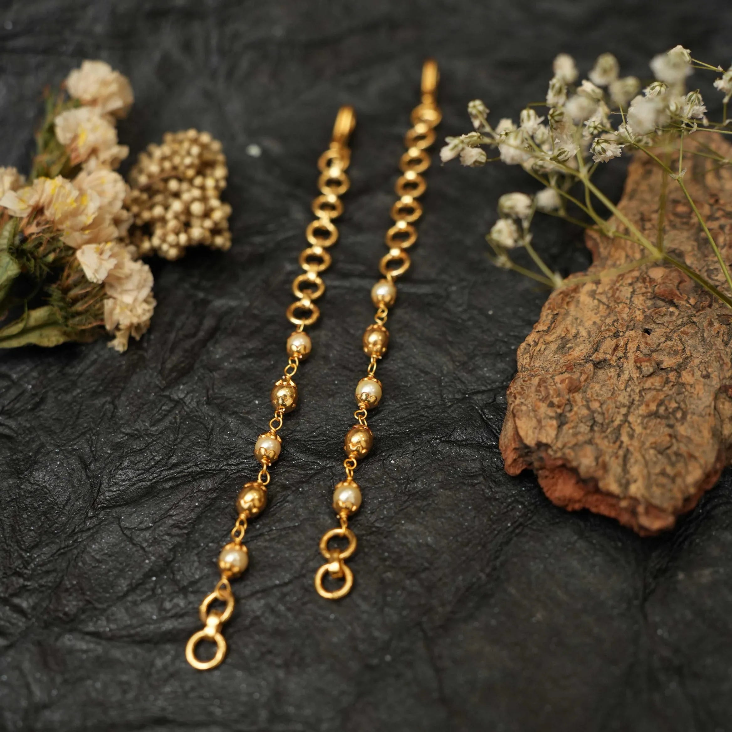 Janya Silver Ear Chain - Golden Ball