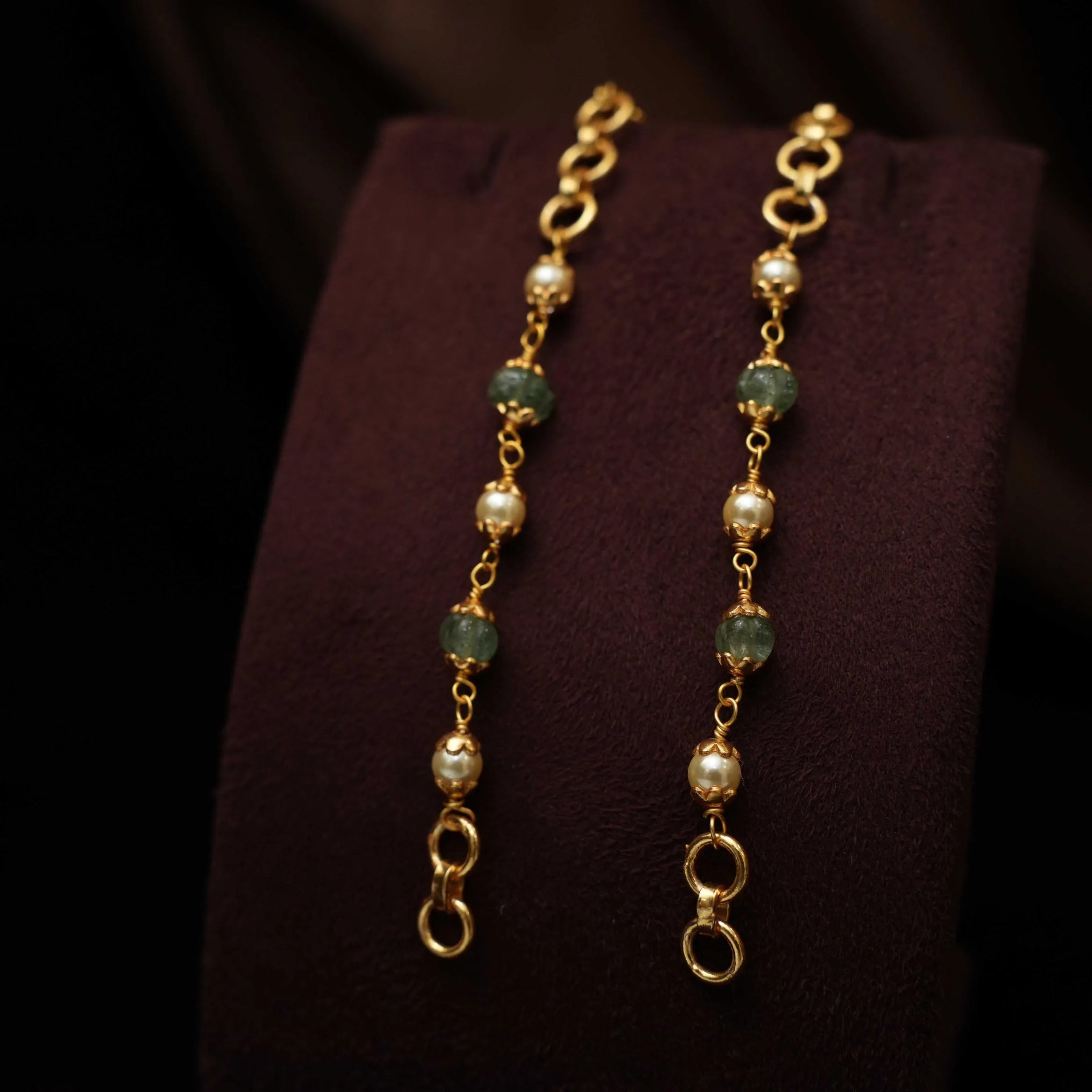 Janya Silver Ear Chain - Green