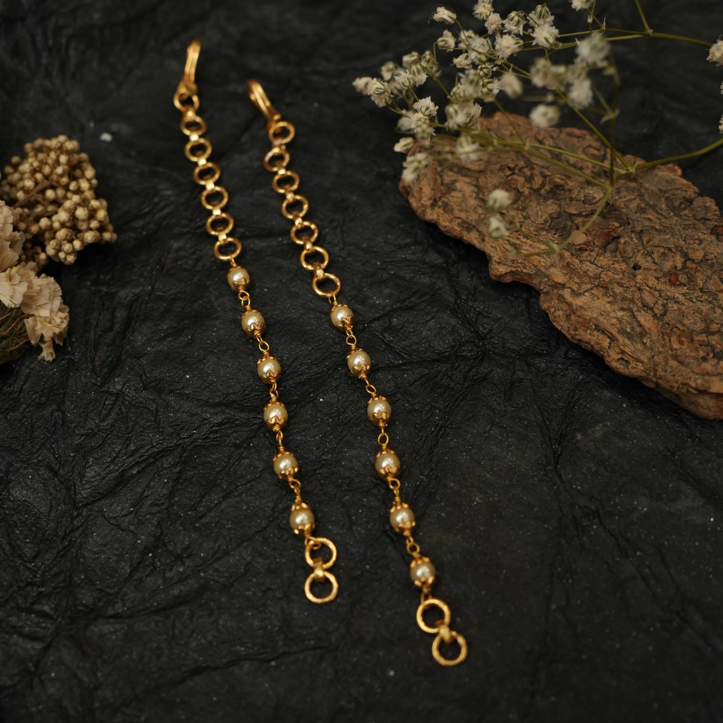 Janya Silver Ear Chain - Pearl