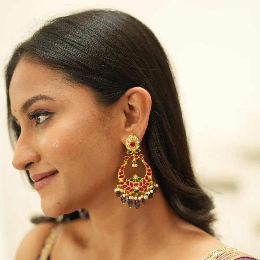 Jharna Chandbali Earrings - Lilac