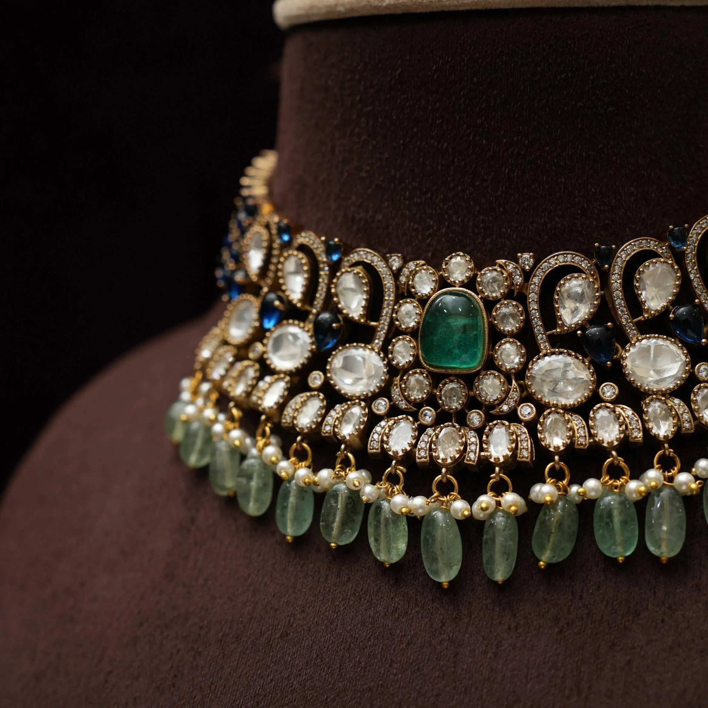 Jivanta Victorian Polki Choker - Blue