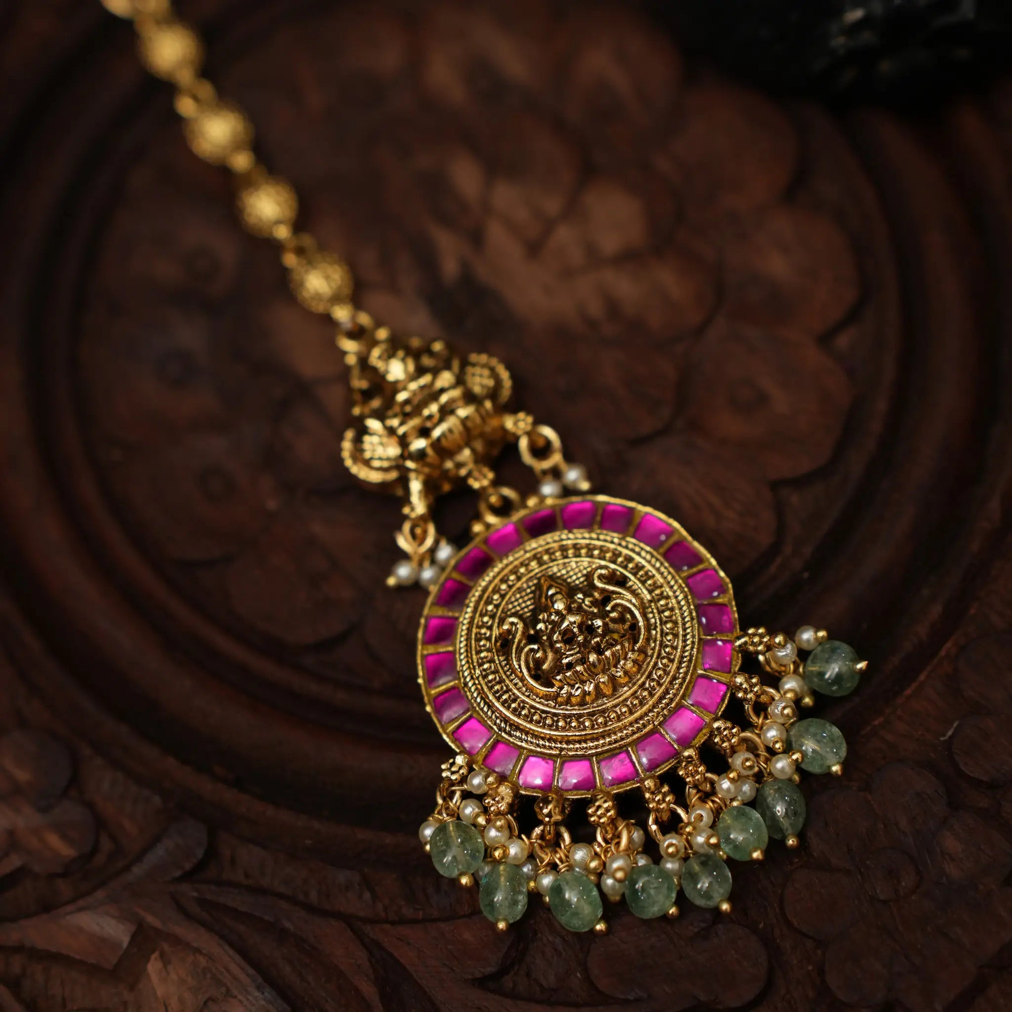 Jivika Polki Tikka - Green Beads