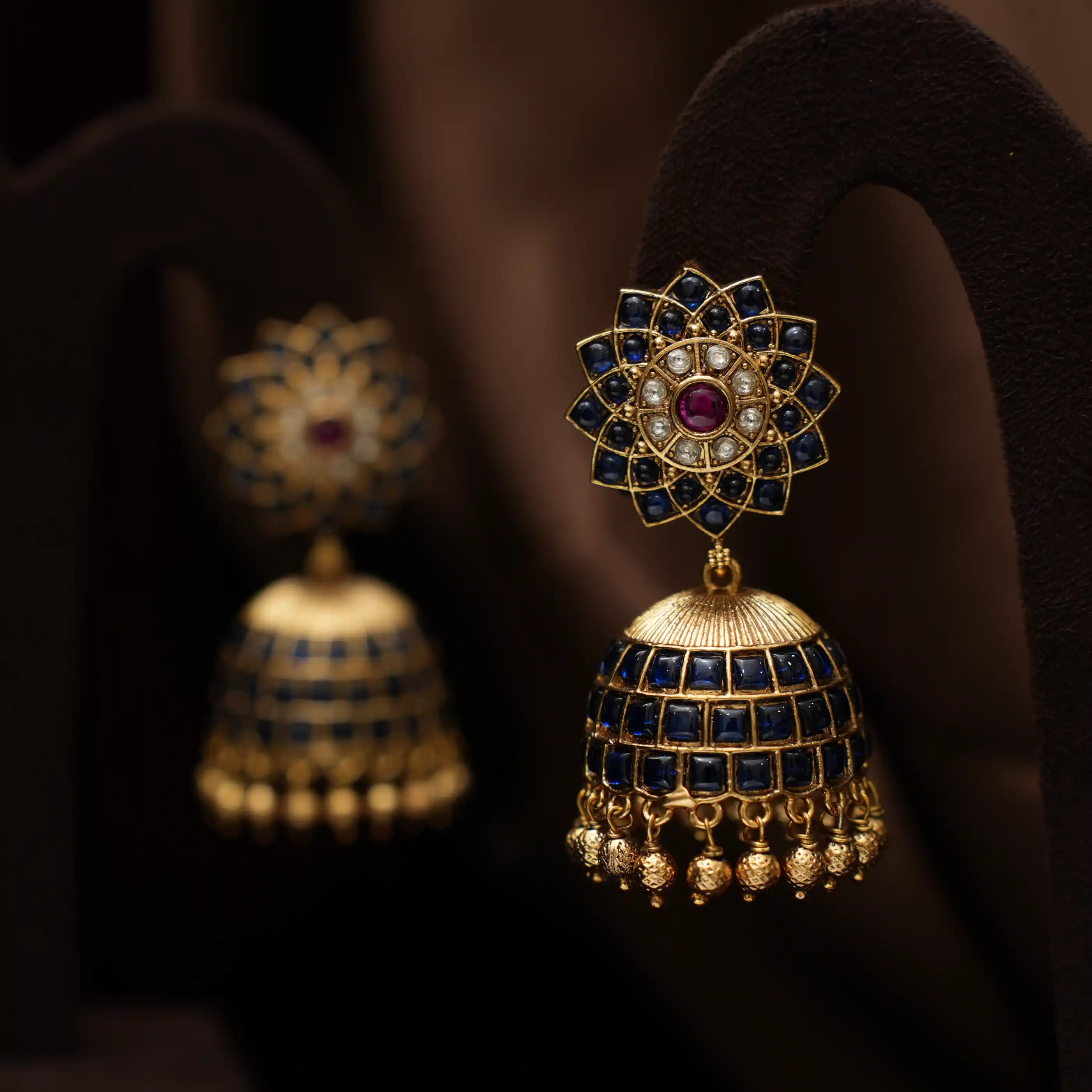 Josha Antique Jhumka Earrings - Blue