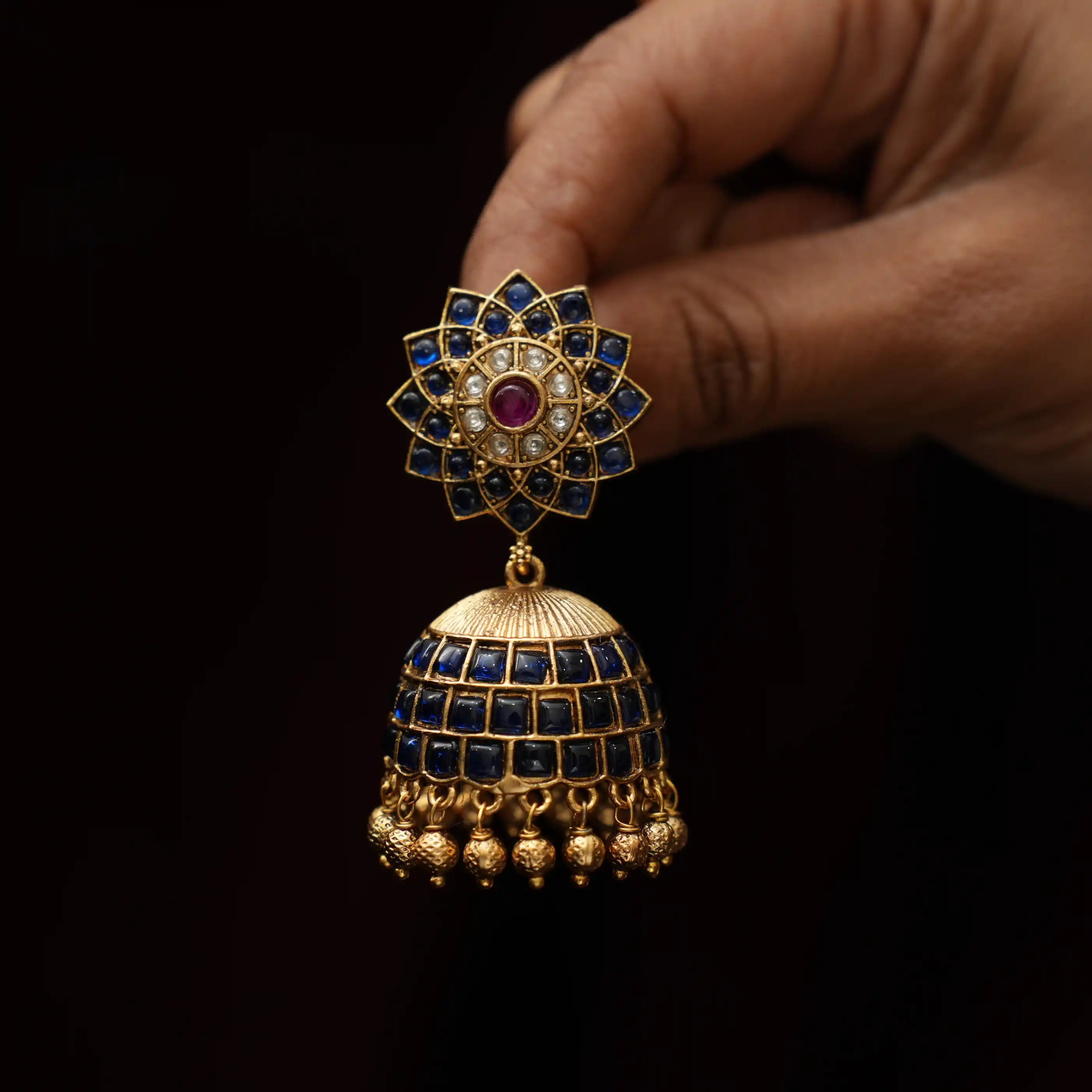 Josha Antique Jhumka Earrings - Blue