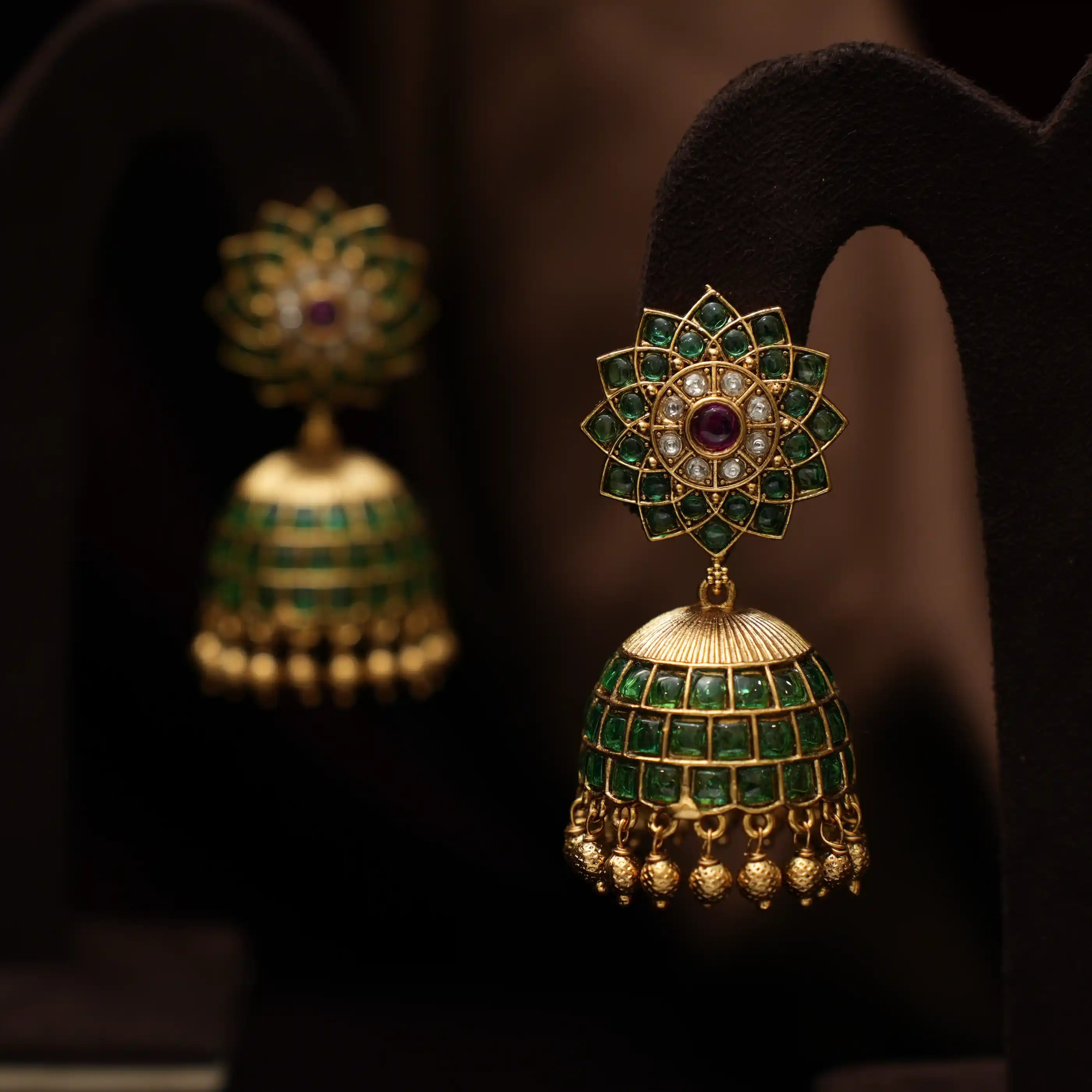 Josha Antique Jhumka Earrings - Green