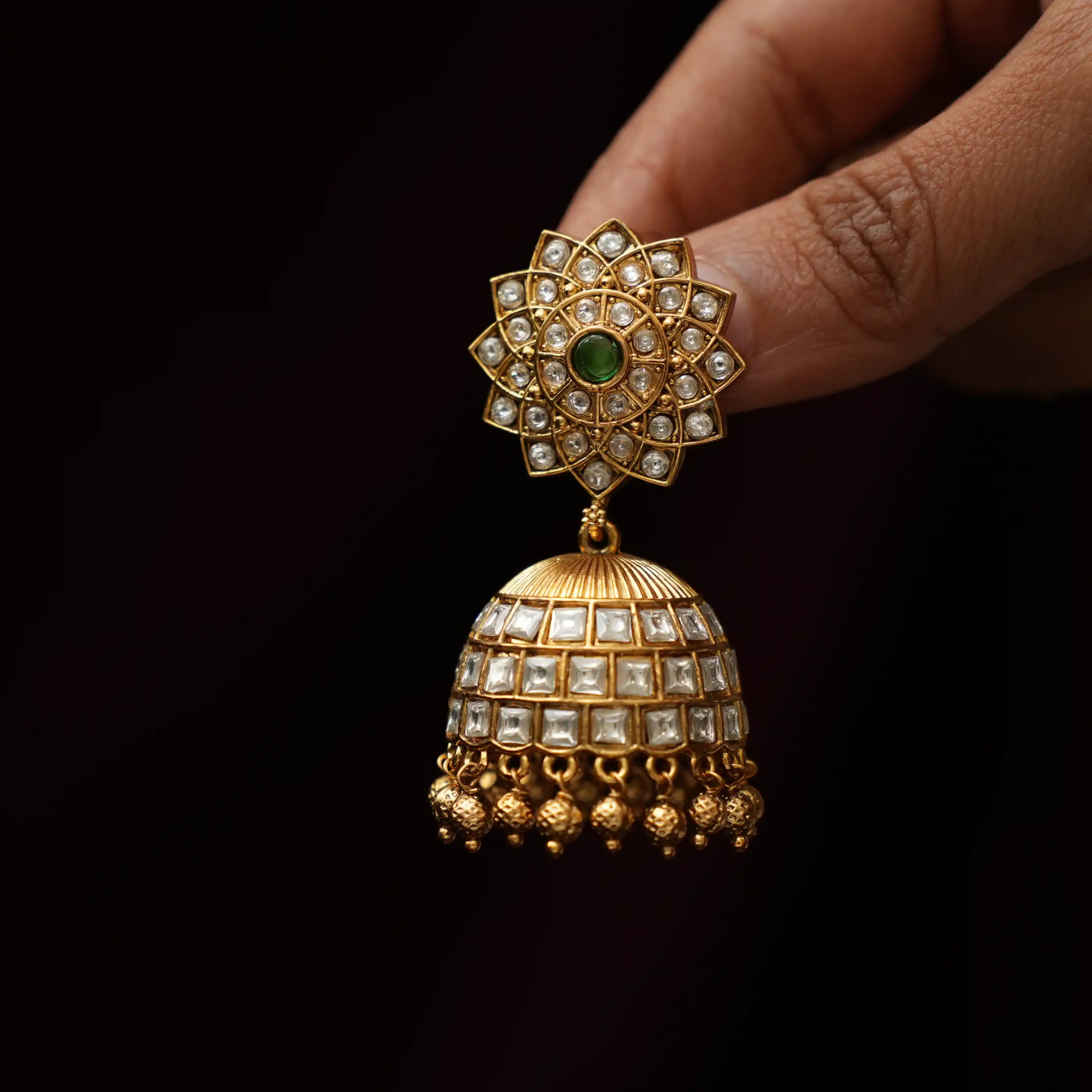 Josha Antique Jhumka Earrings - White