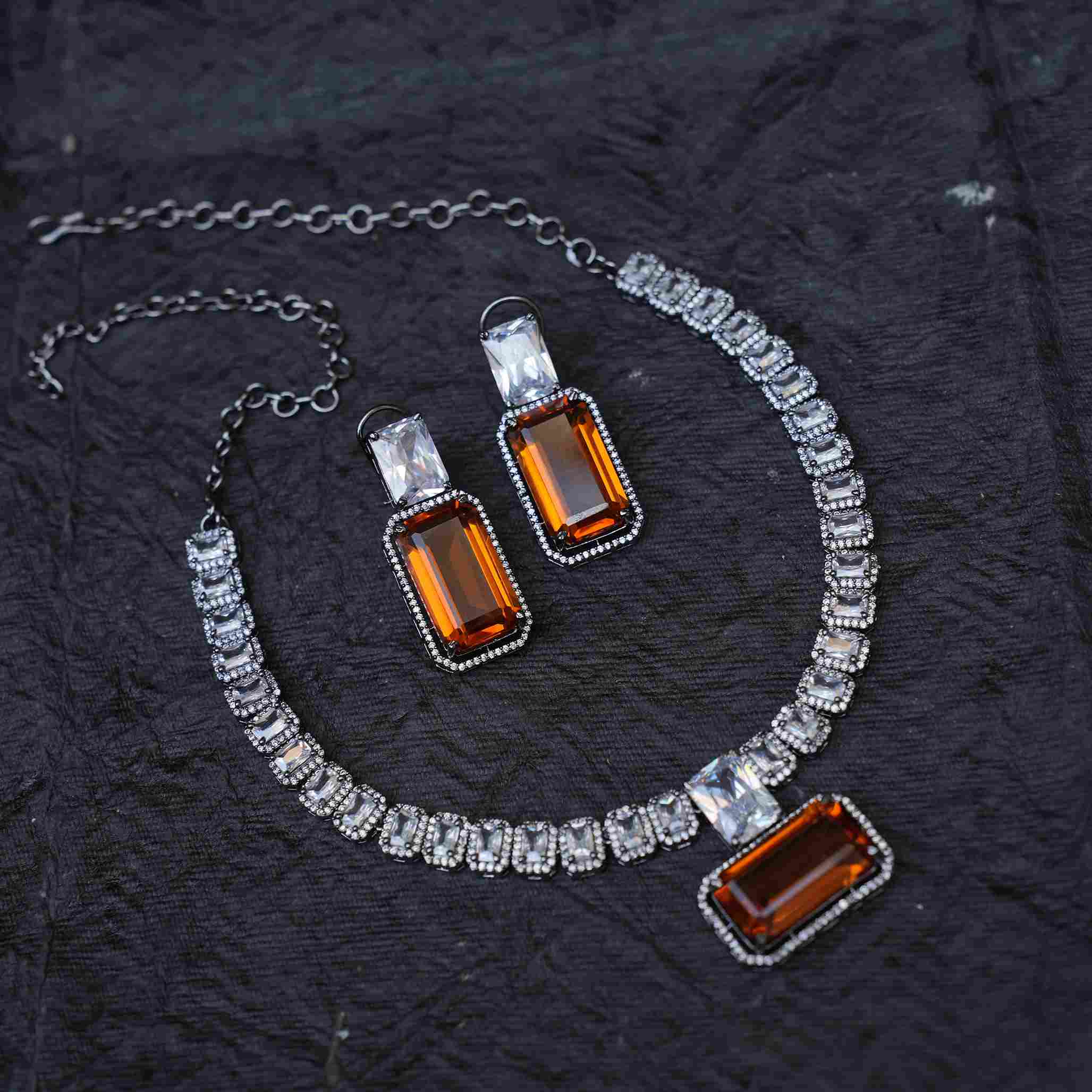 Juhi Zircon Necklace - Dark Mustard