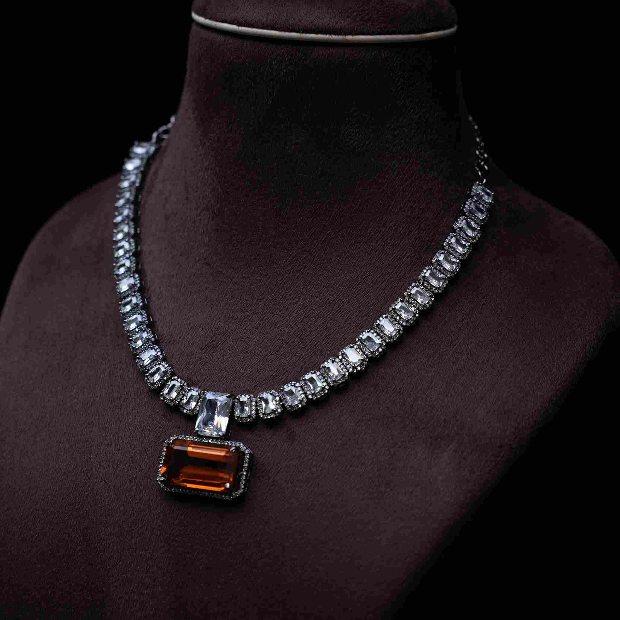 Juhi Zircon Necklace - Dark Mustard