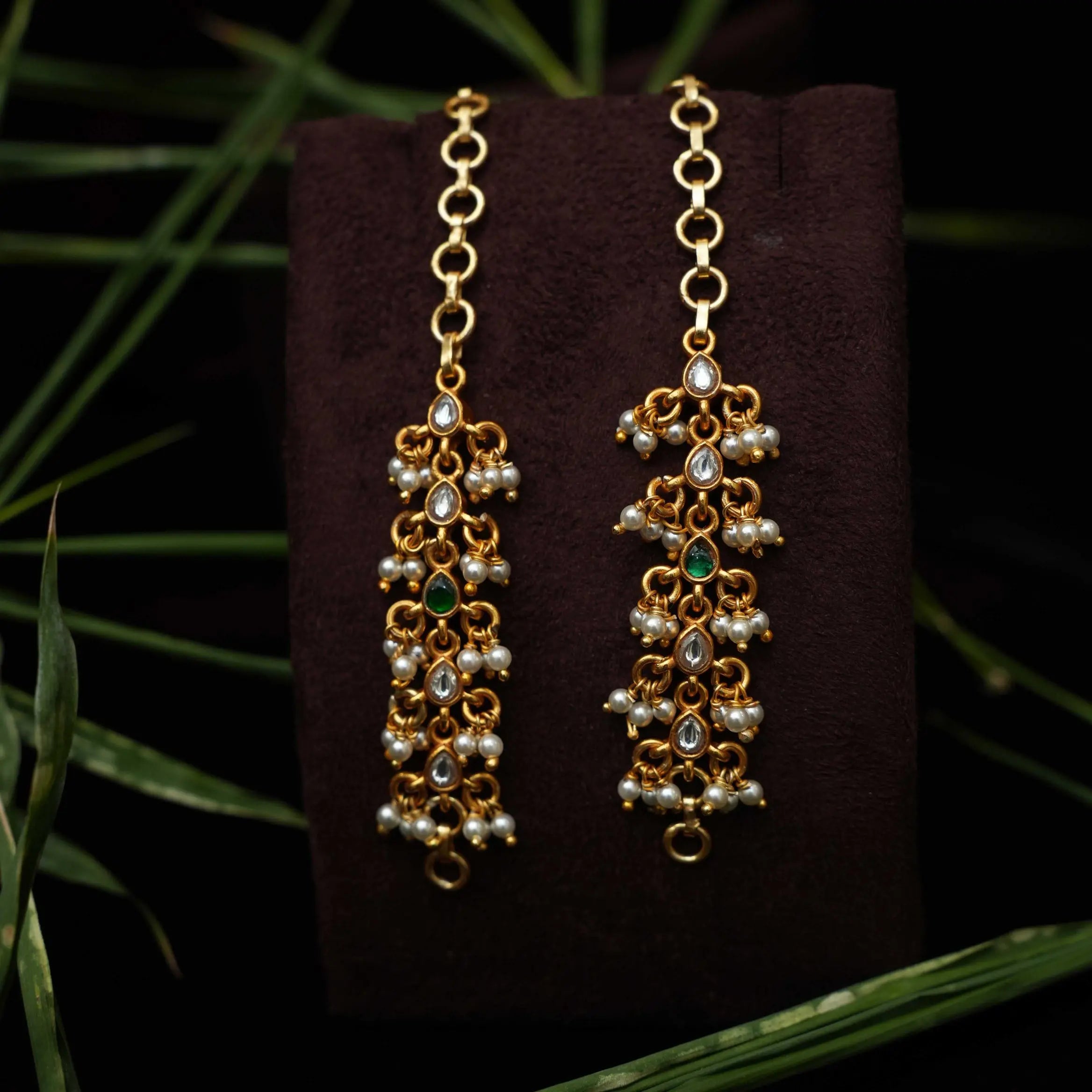 Julia Silver Ear Chain - Green