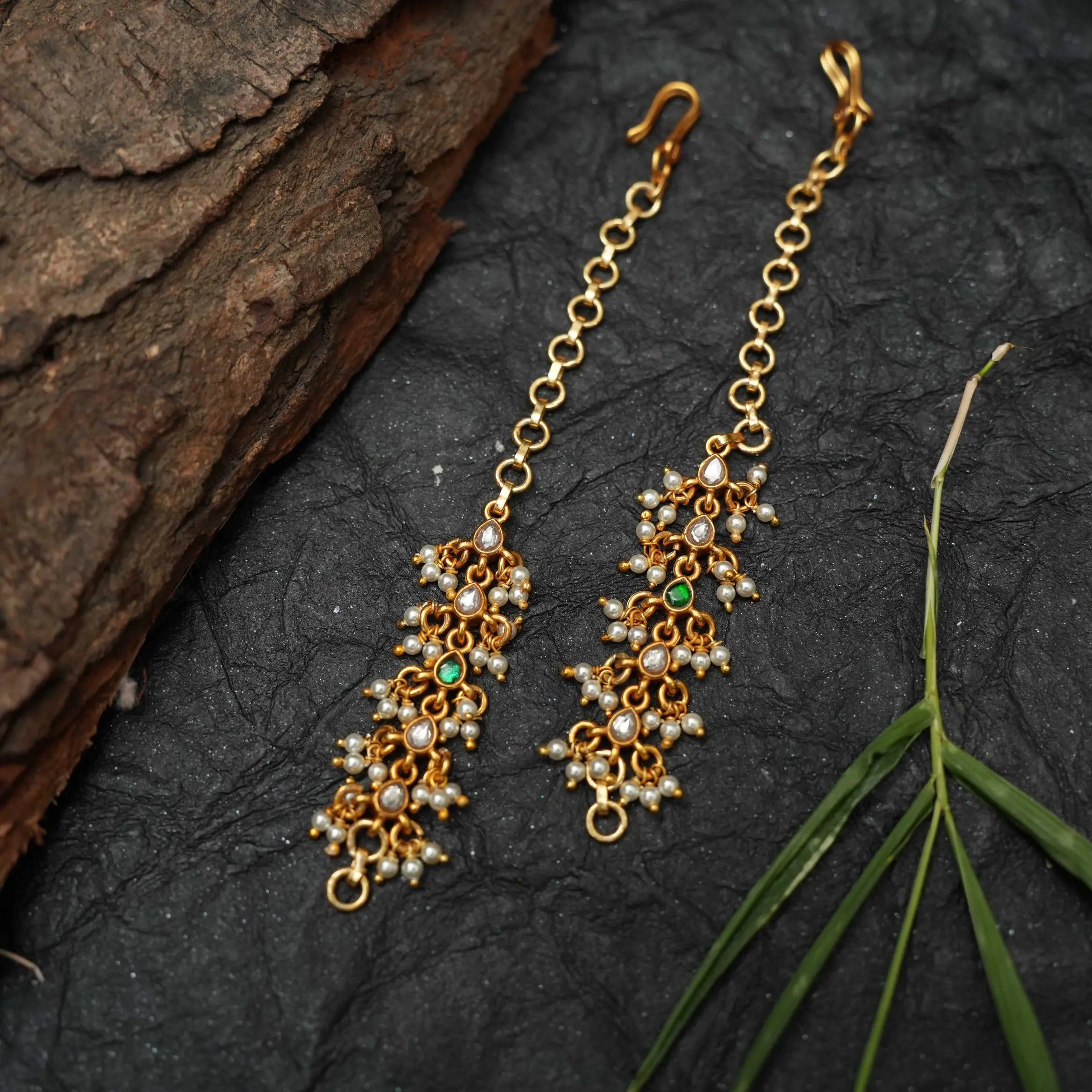 Julia Silver Ear Chain - Green