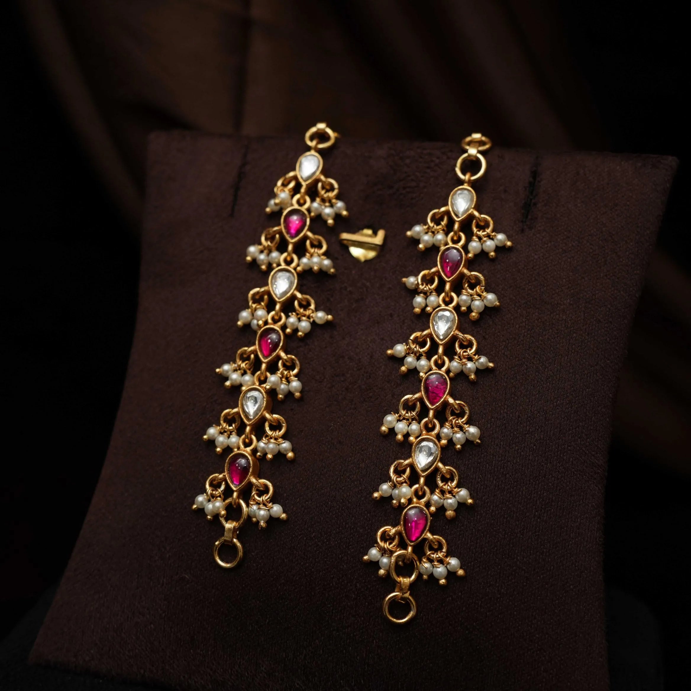 Julia Silver Ear Chain - Red & White