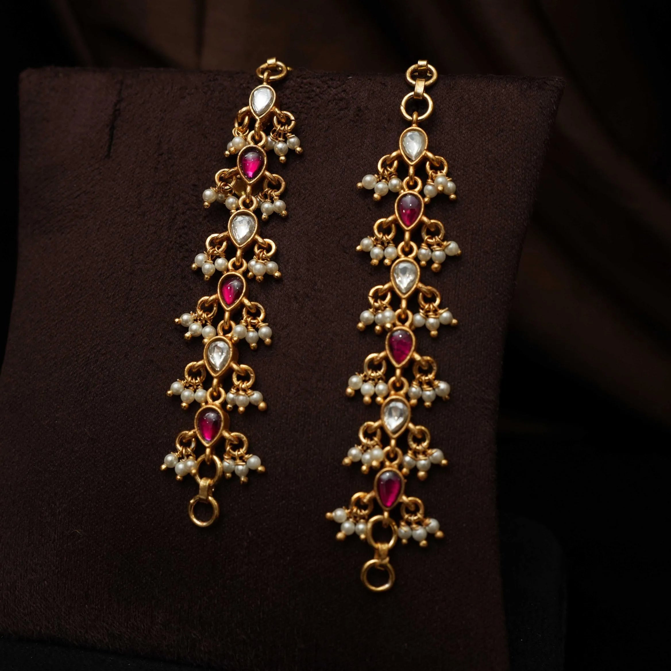 Julia Silver Ear Chain - Red & White