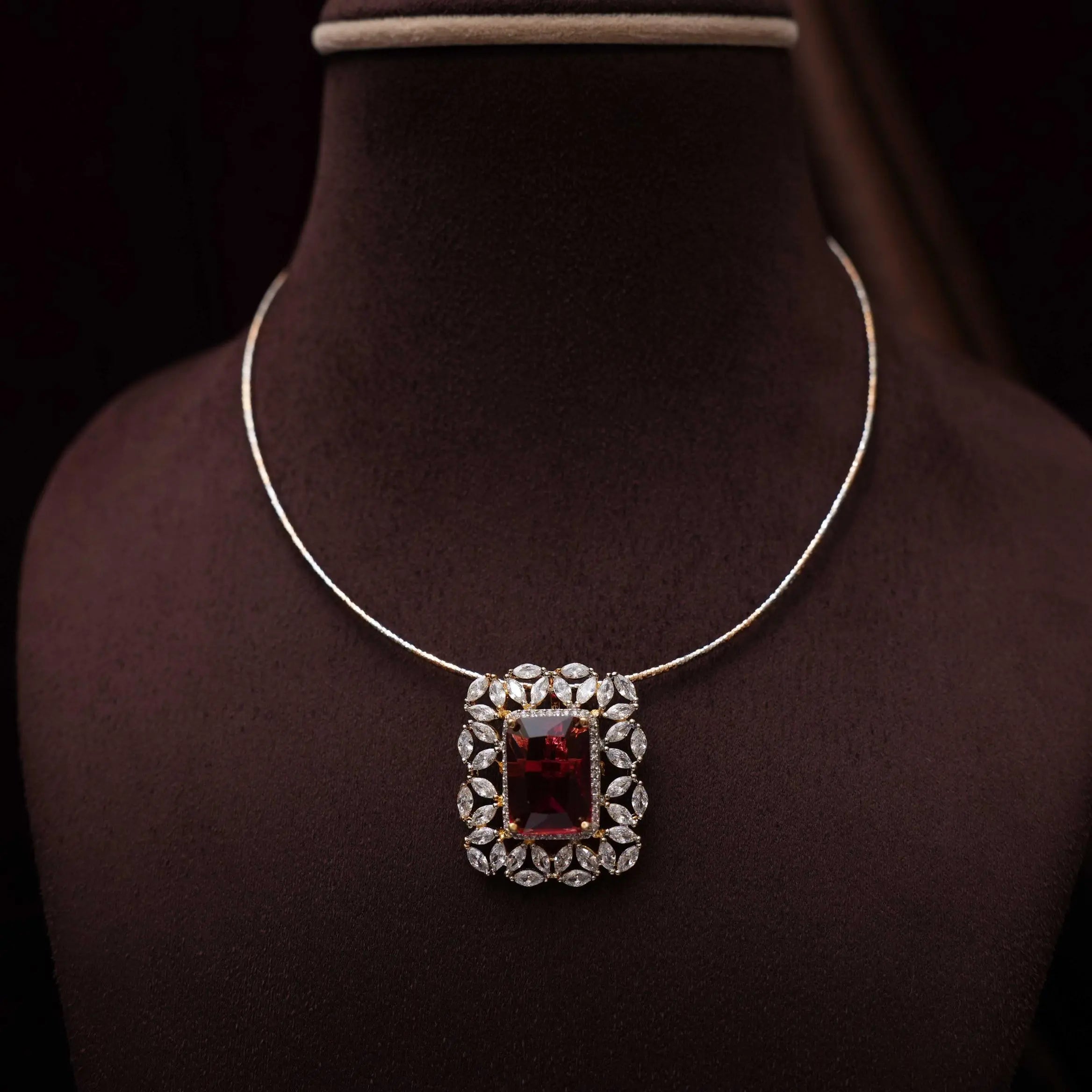 Kabila Zircon Hasli Necklace - Red
