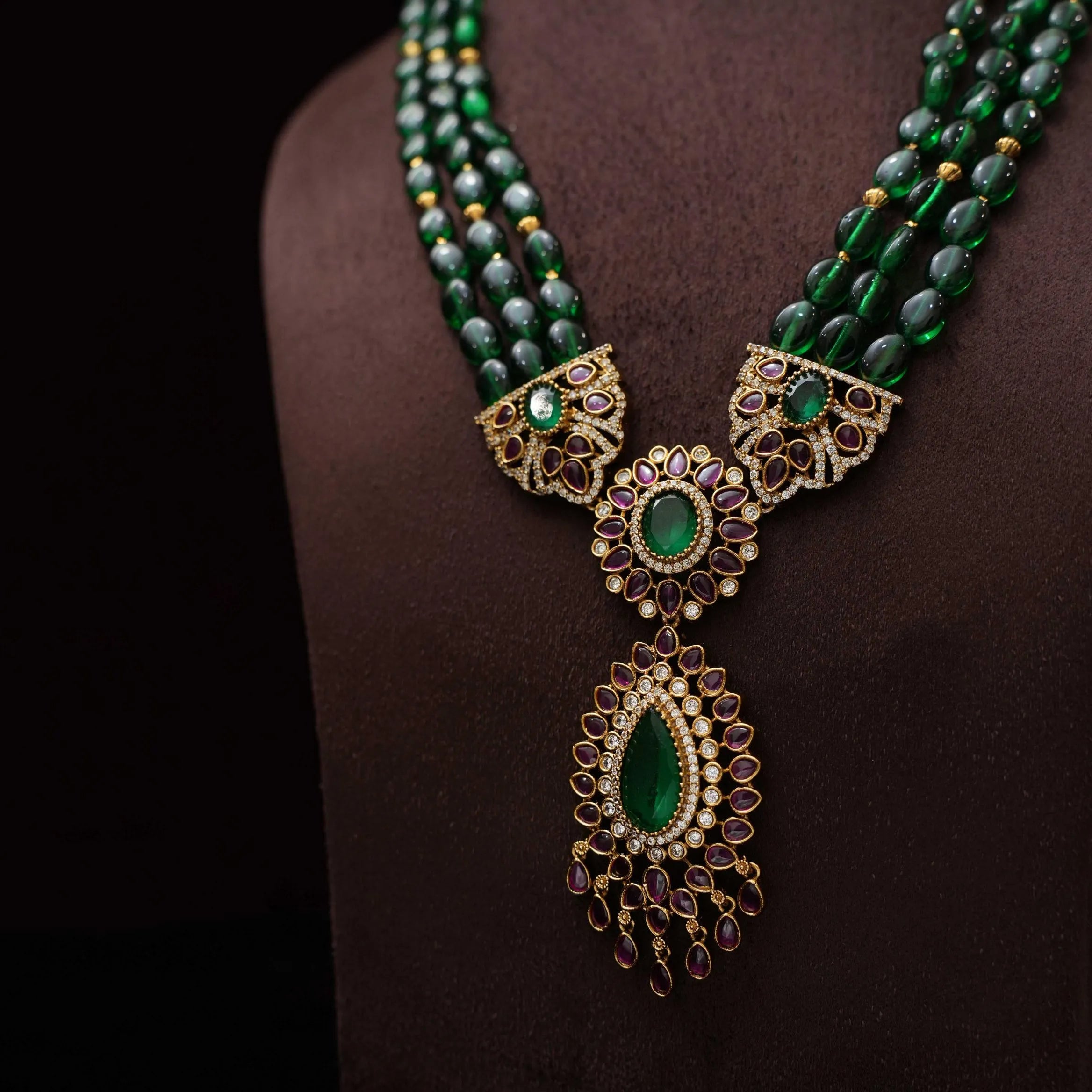 Kabutari Polki Beaded Necklace - Green