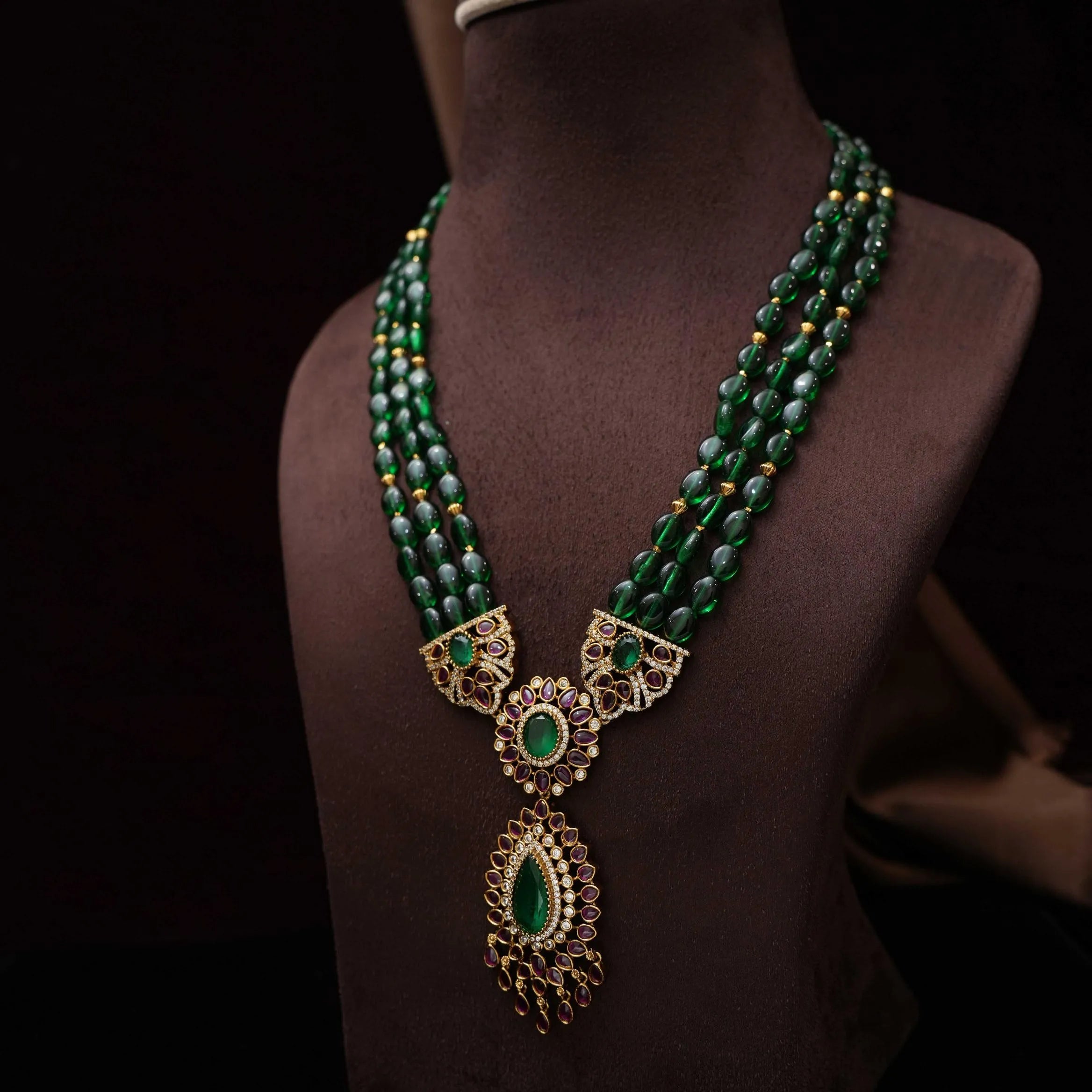 Kabutari Polki Beaded Necklace - Green