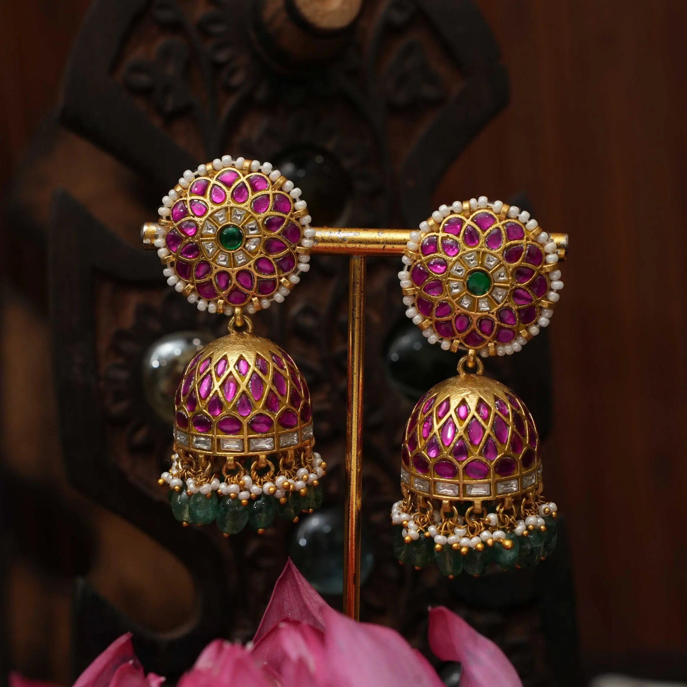 Kahini Polki Jhumka - Reddish Pink