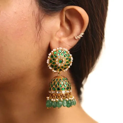 Kahini Polki Jhumka Earrings - Green