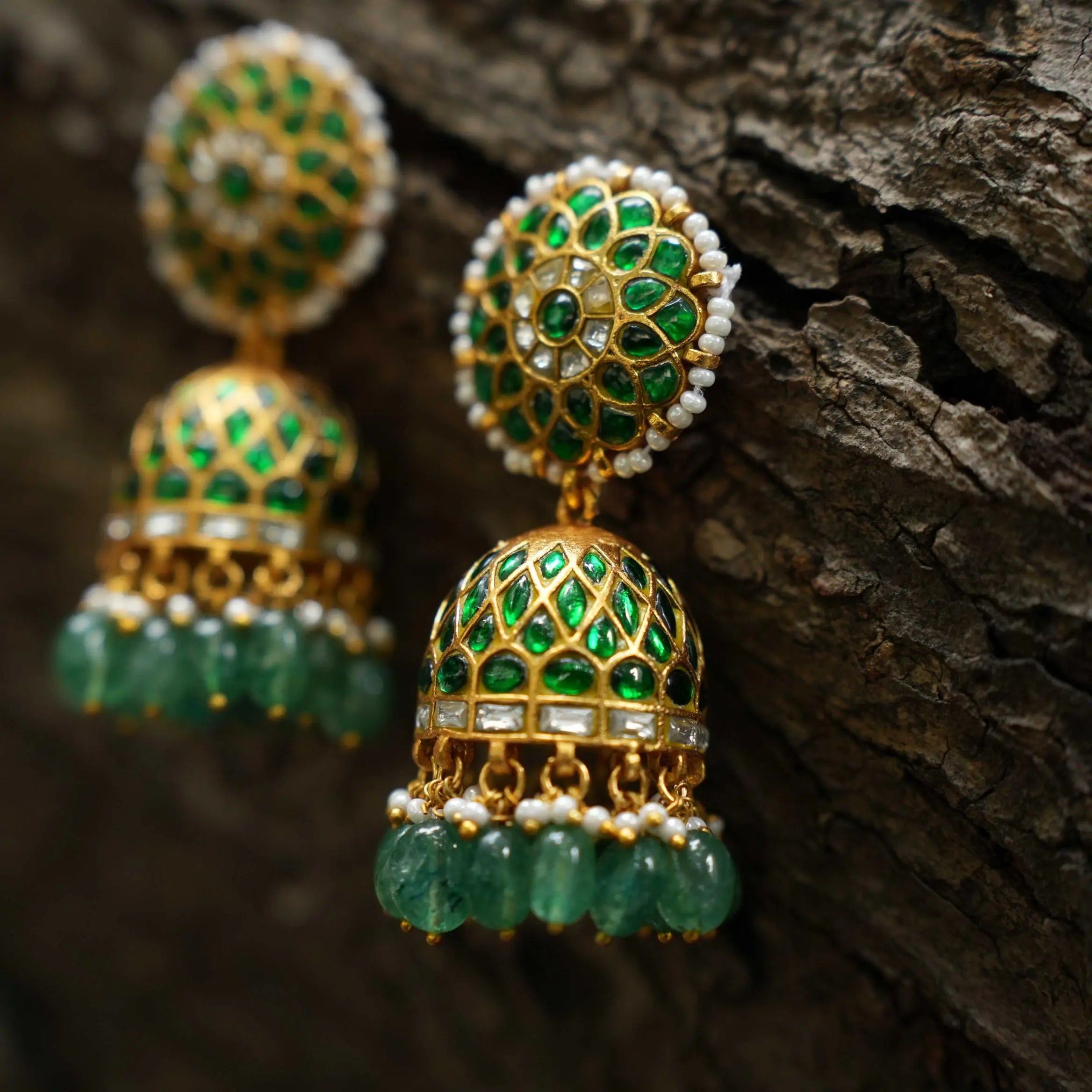 Kahini Polki Jhumka Earrings - Green