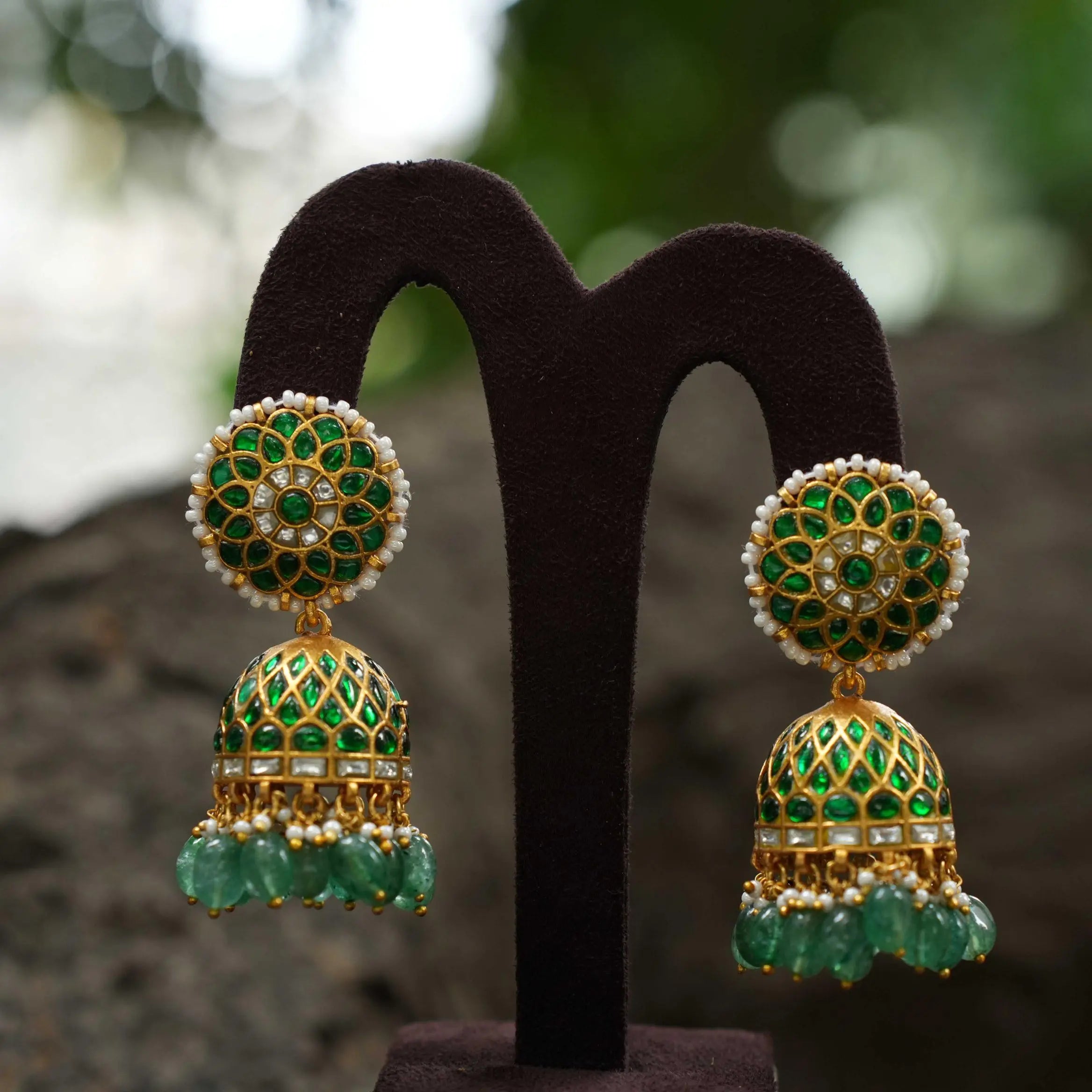 Kahini Polki Jhumka Earrings - Green