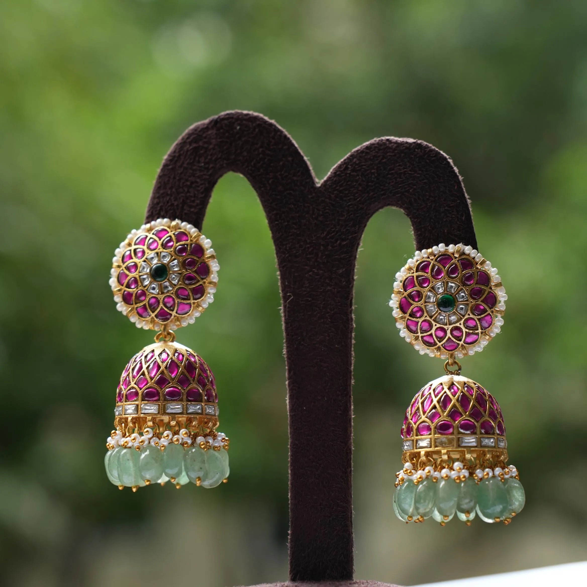Kahini Polki Jhumka - Reddish Pink