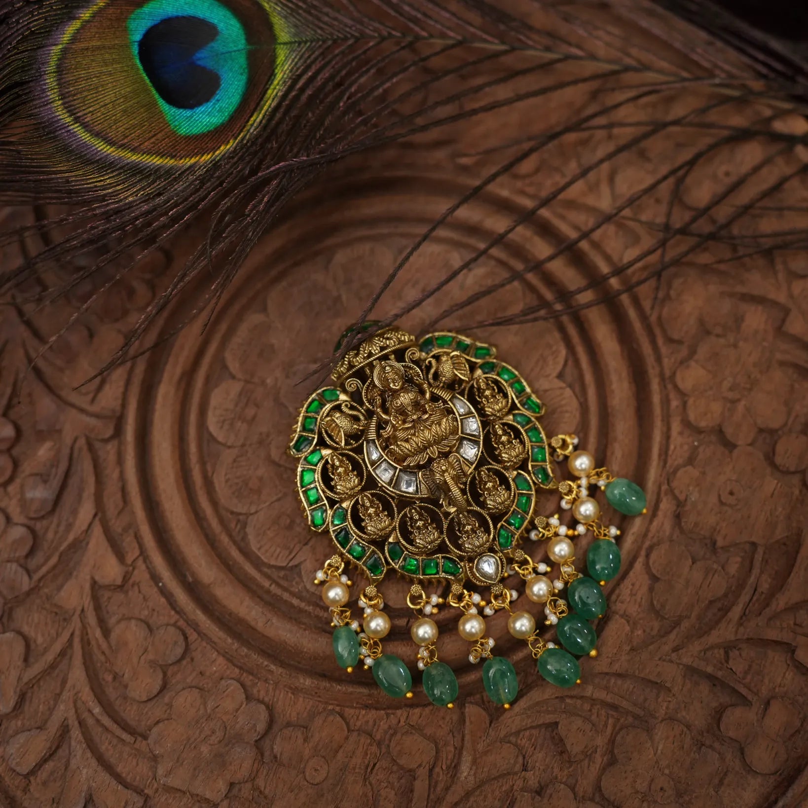 Kairavi Antique Pendant - Green