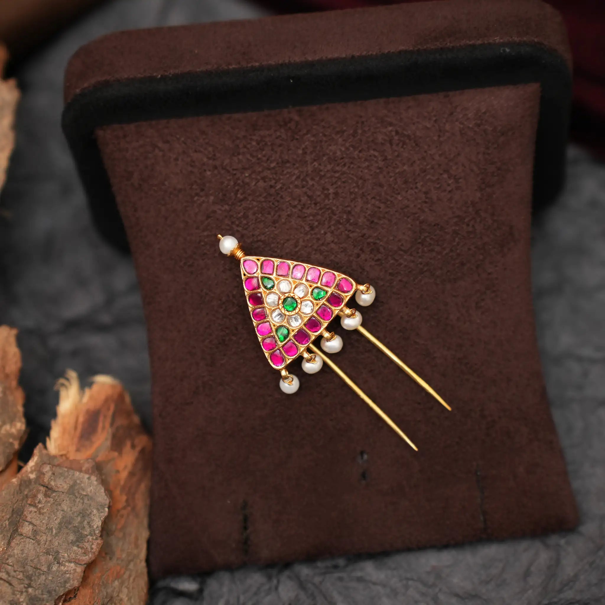 Kalini Silver Hair Pin - Red