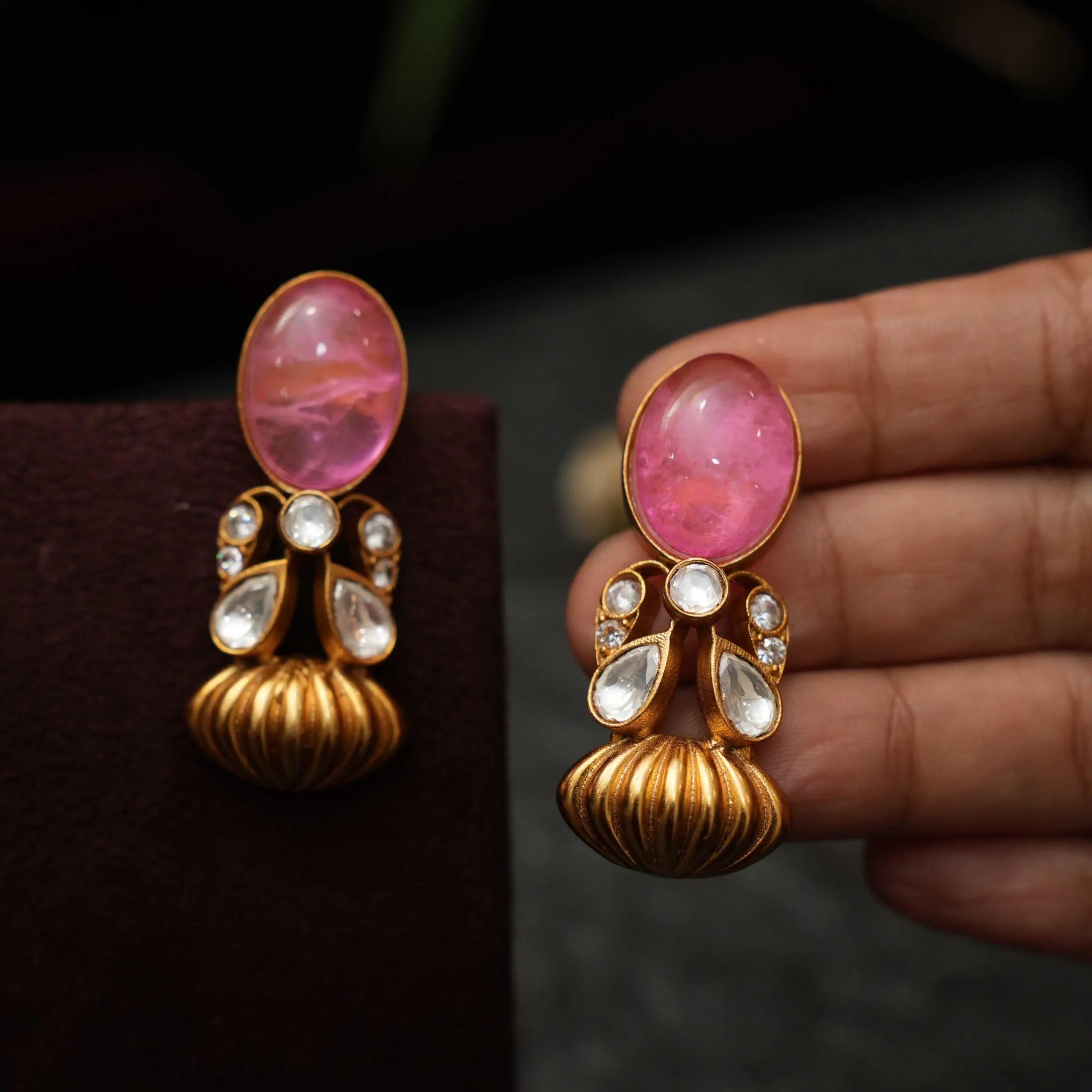 Kamala Polki Earrings - Pastel Pink
