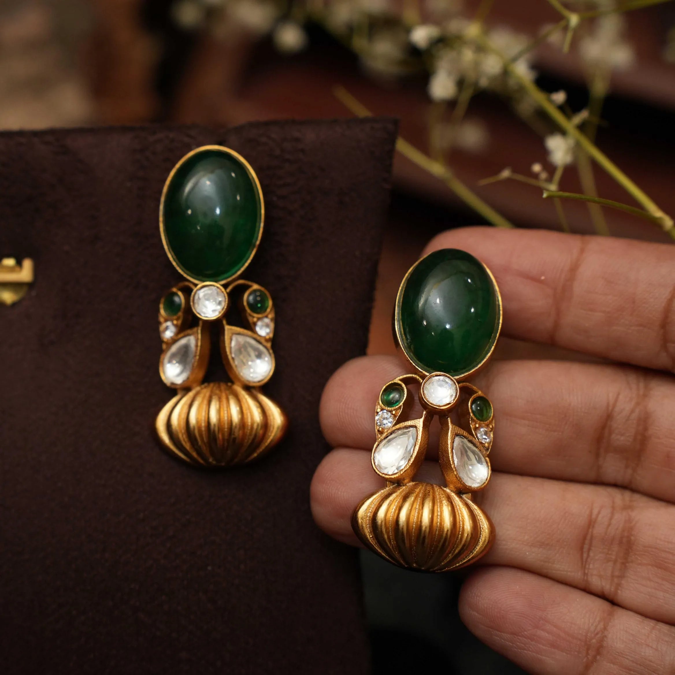 Kamala Polki Earrings - Green