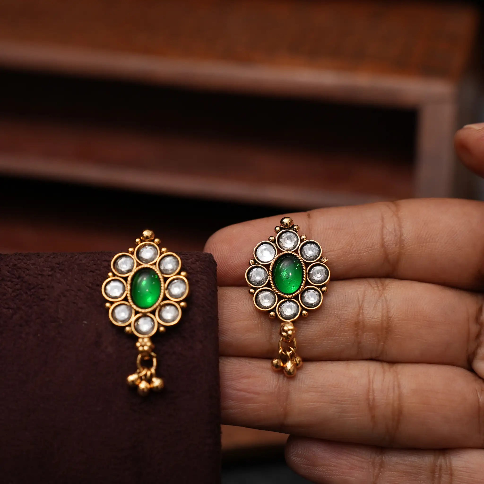 Kanika Antique Nagas Ear Stud - Green