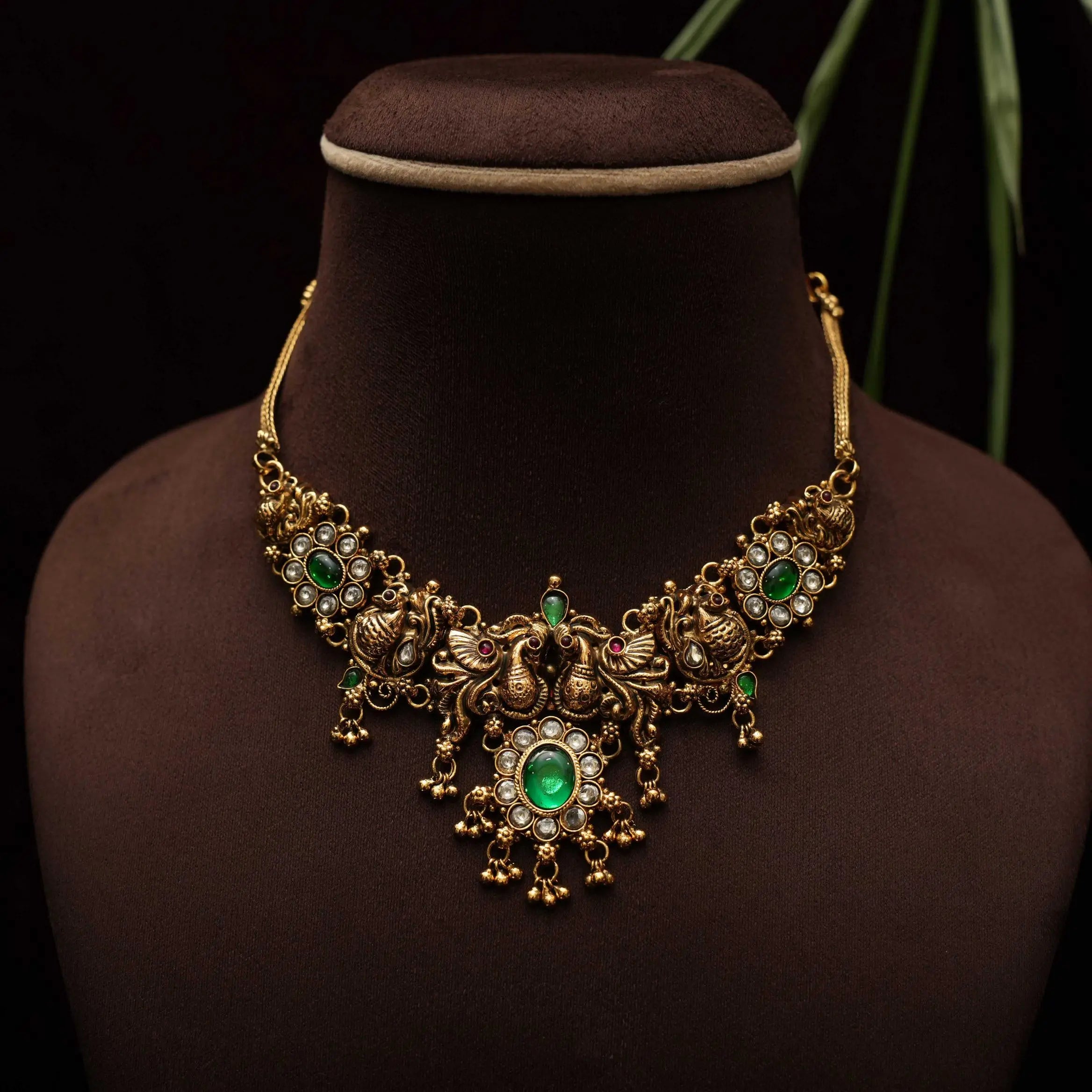 Kanmani Antique Nagas Necklace - Green