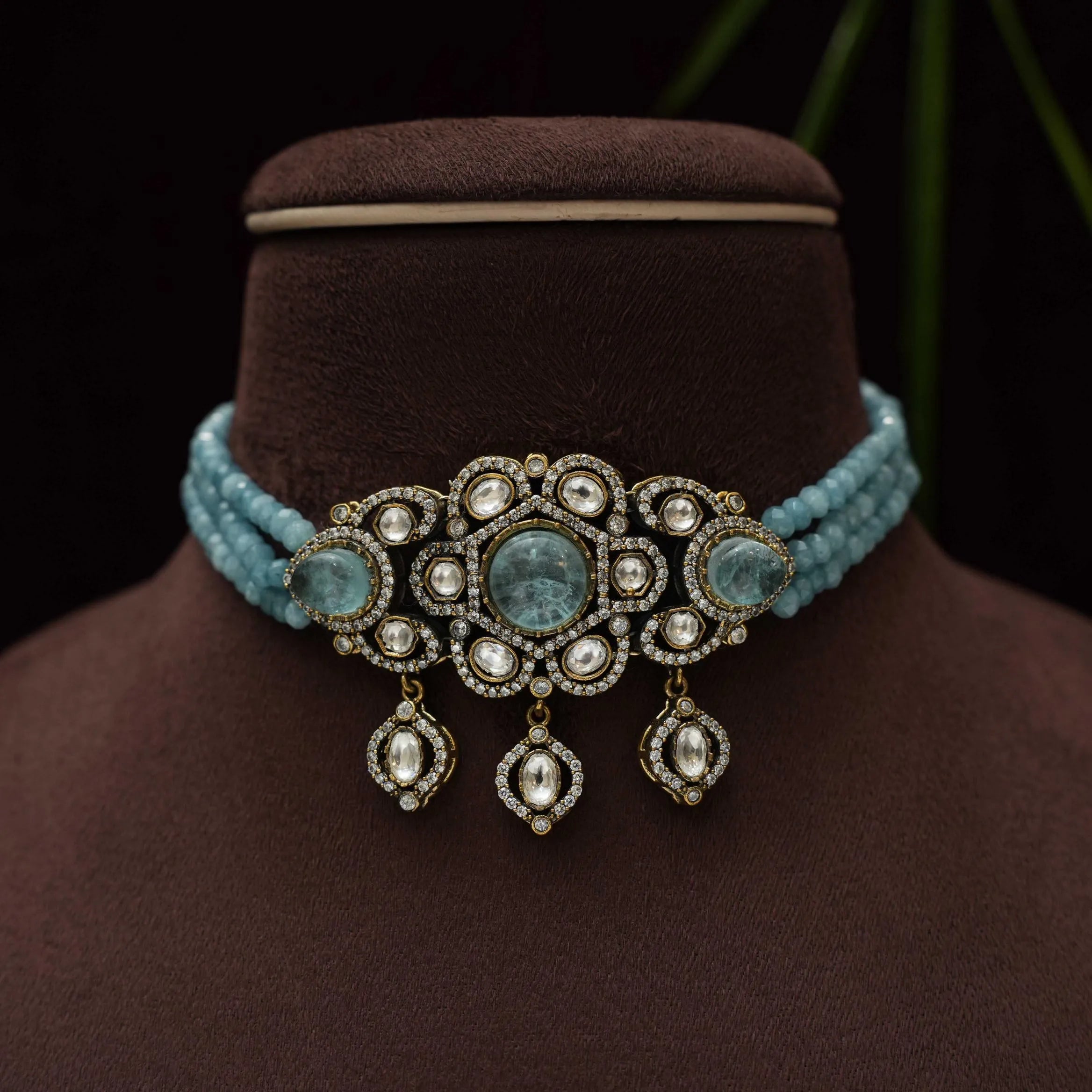 Riya Beaded Victorian Choker - Pastel Blue