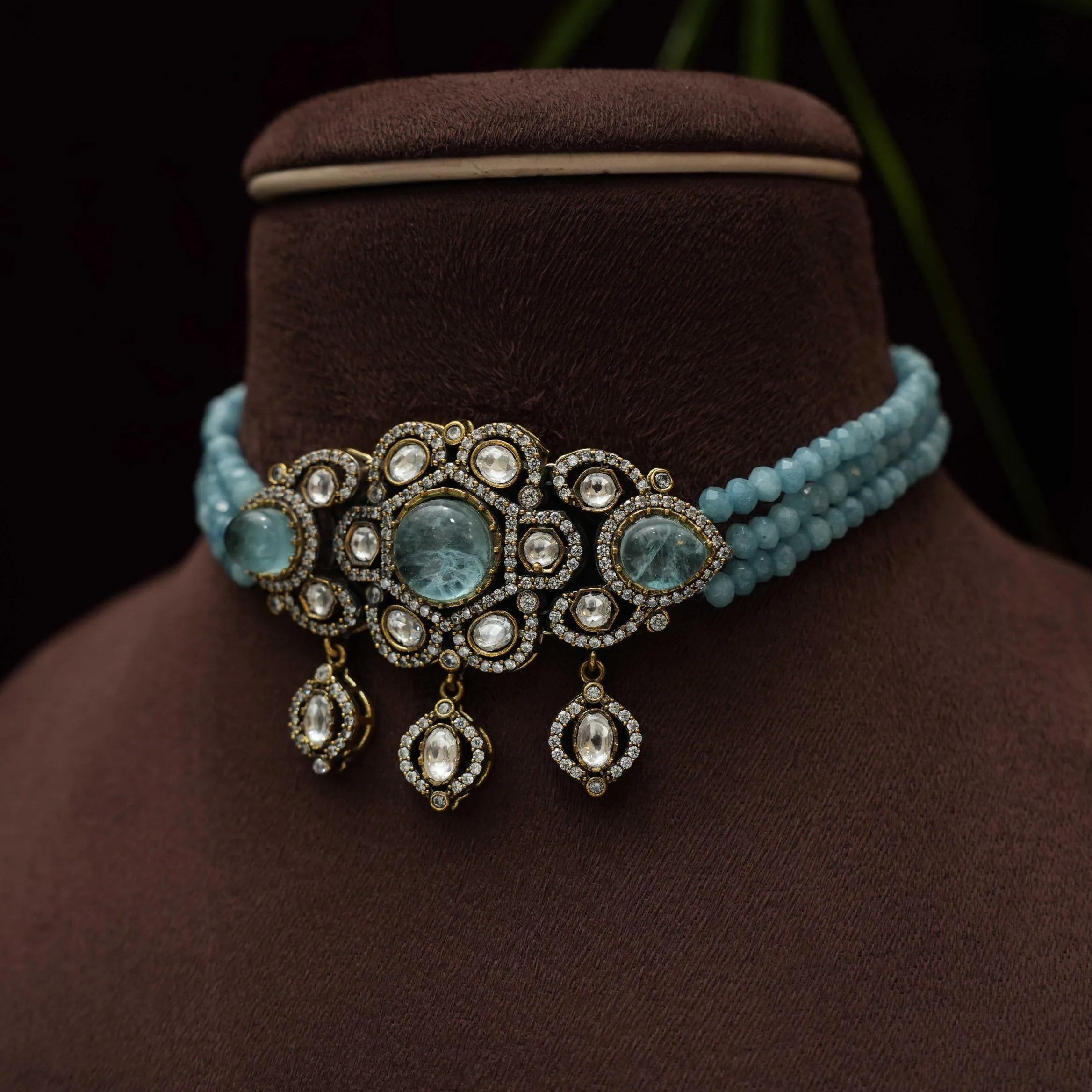 Riya Beaded Victorian Choker - Pastel Blue