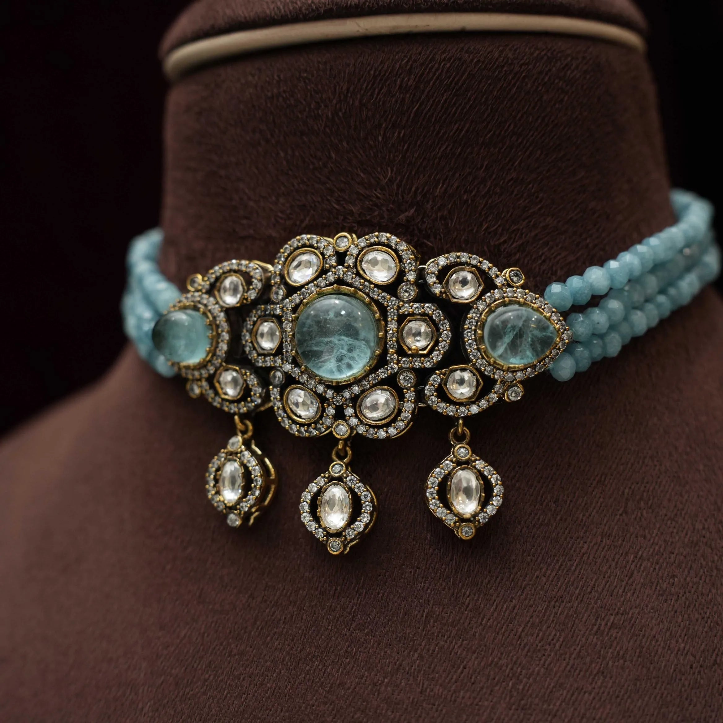 Riya Beaded Victorian Choker - Pastel Blue