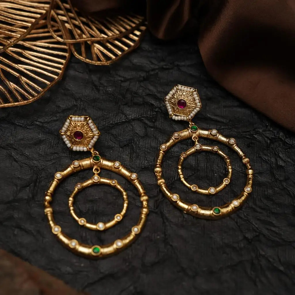 Kashvi Antique Earrings - Red & Green