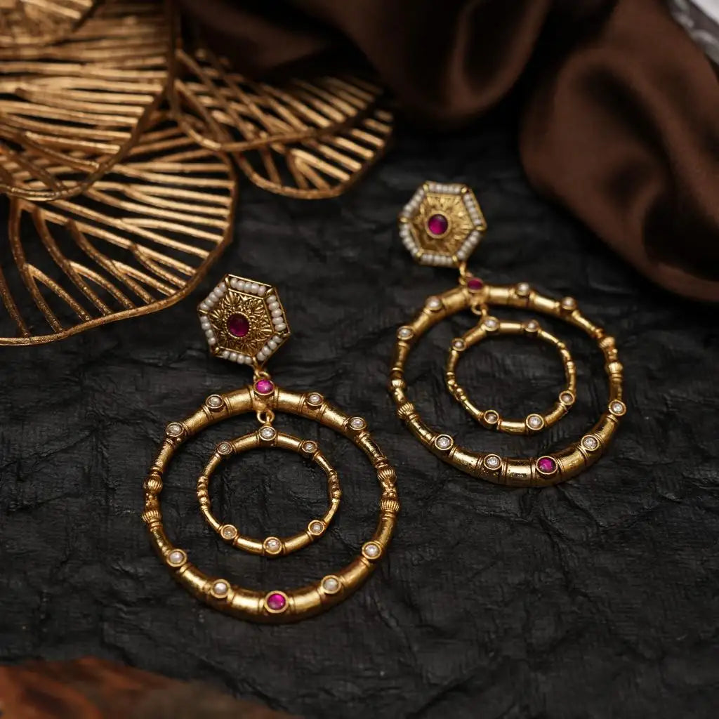 Kashvi Antique Earrings - Red