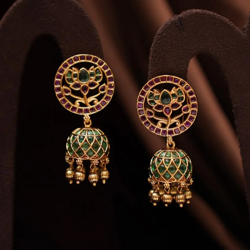 Keshini Antique Jhumka Earrings - Green
