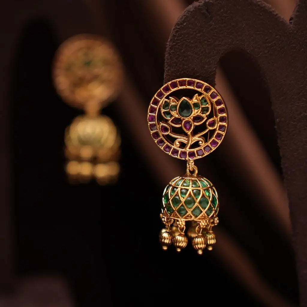Keshini Antique Jhumka Earrings - Green