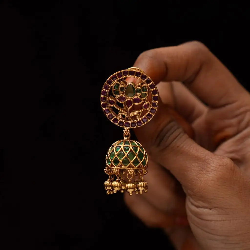 Keshini Antique Jhumka Earrings - Green