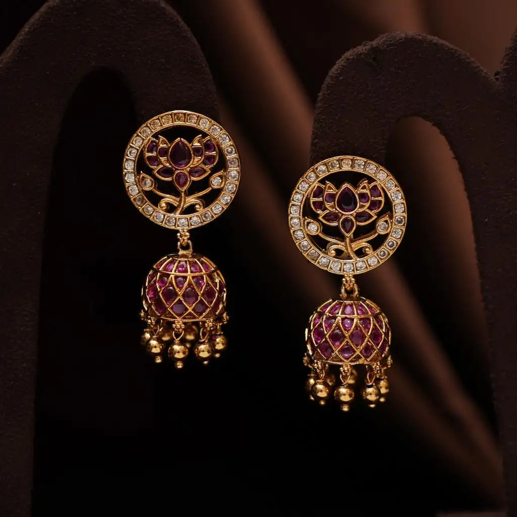 Keshini Antique Jhumka Earrings - Red