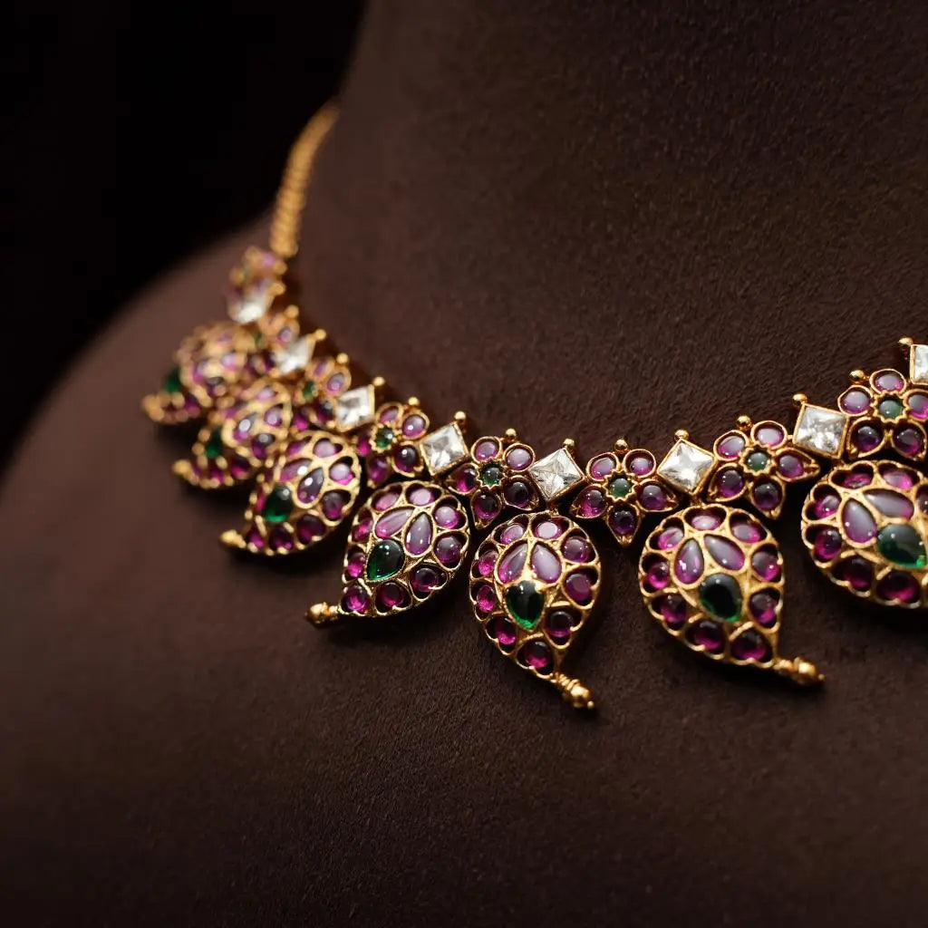 Ketaki Antique Mango Neckace - Red & White