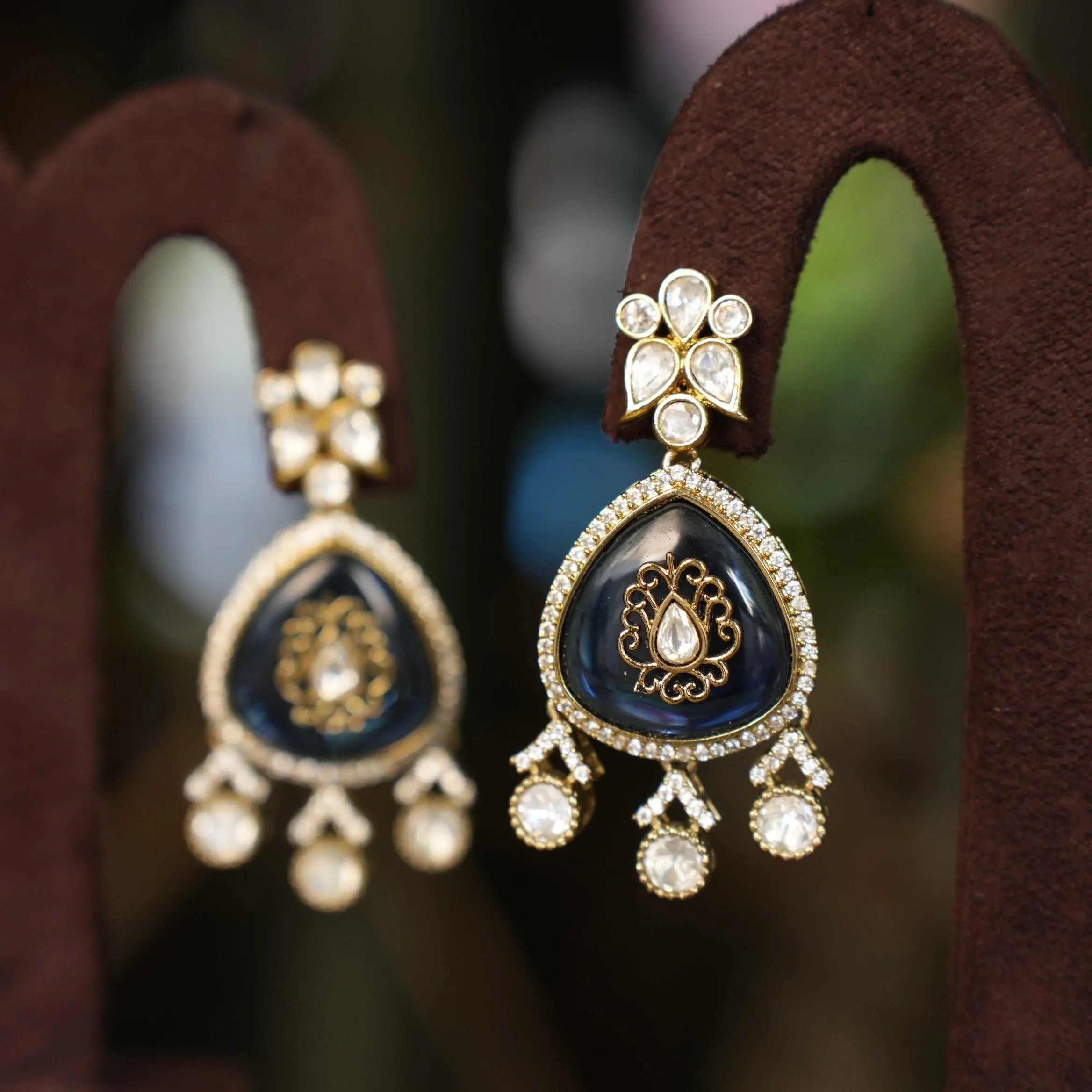 Kimaya Designer Polki Earrings - Dark Blue