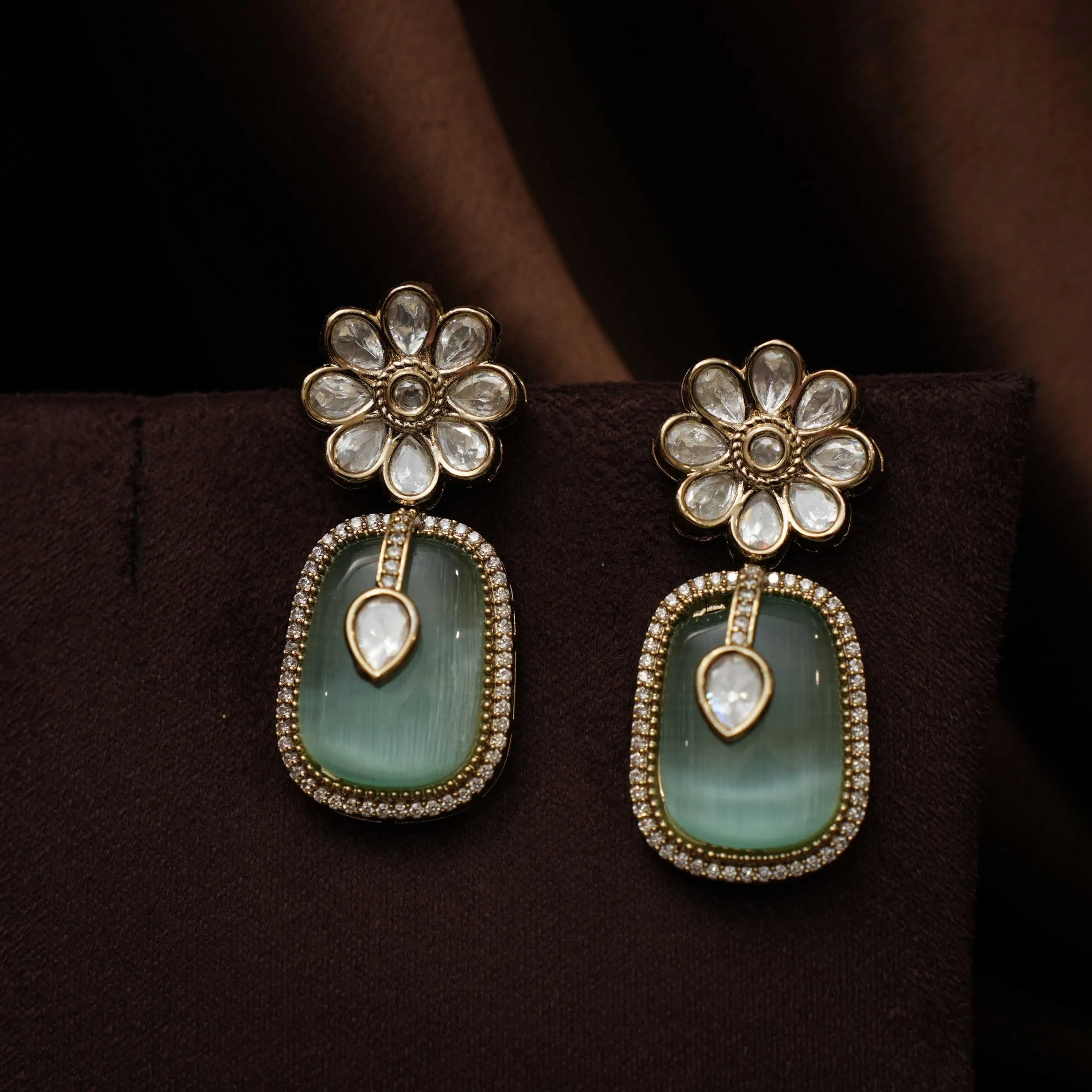 Kivira Kundan Floral Choker - Sea Green