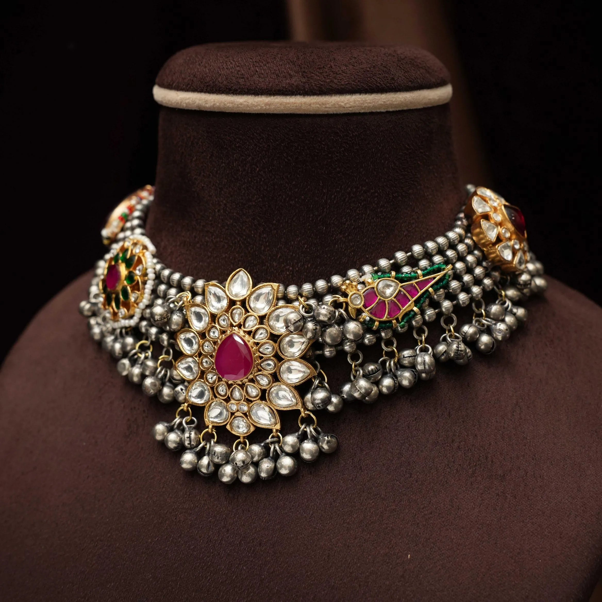 Kiya Antique Dual Tone Choker - Red