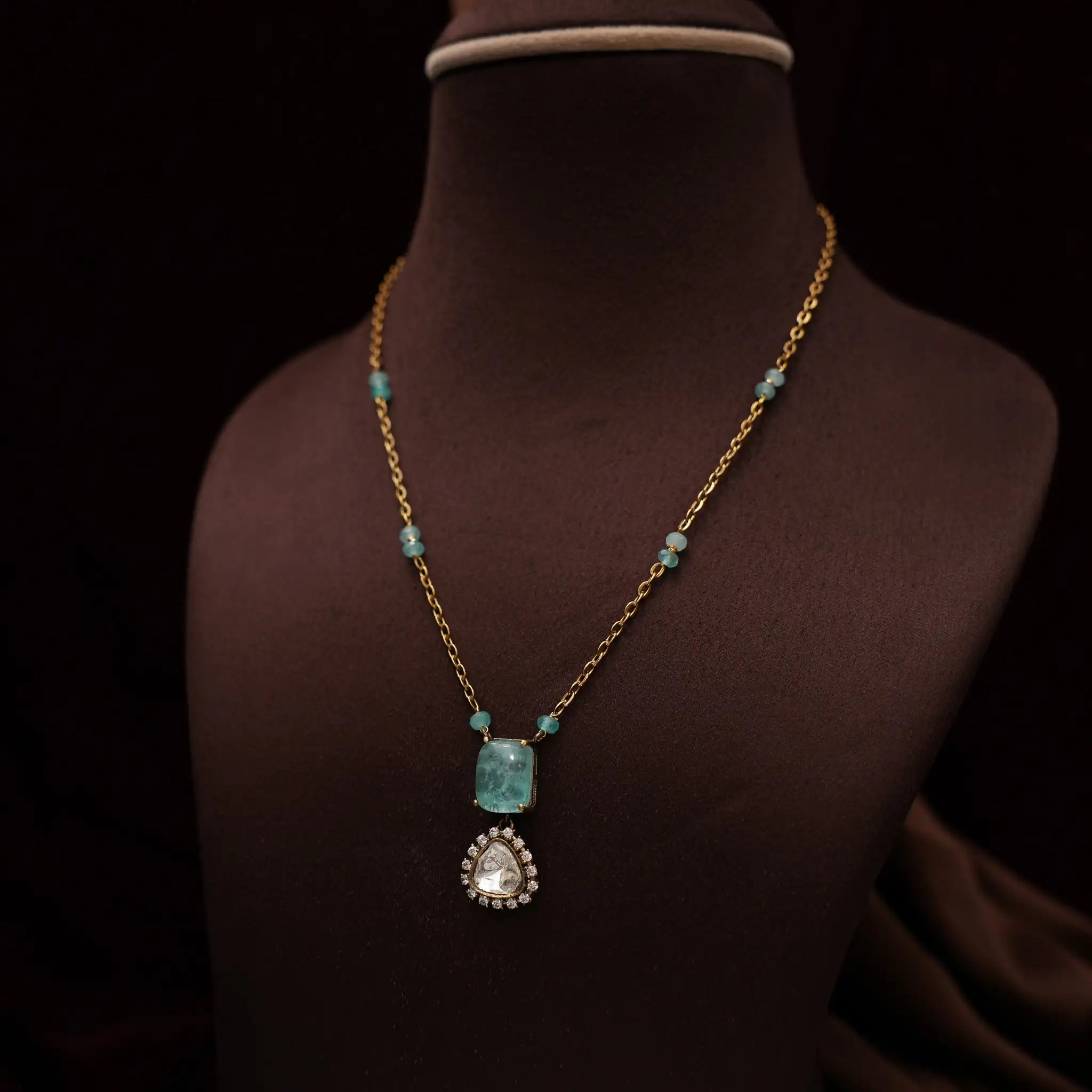 Kritay Victorian Minimal Necklace - Aqua