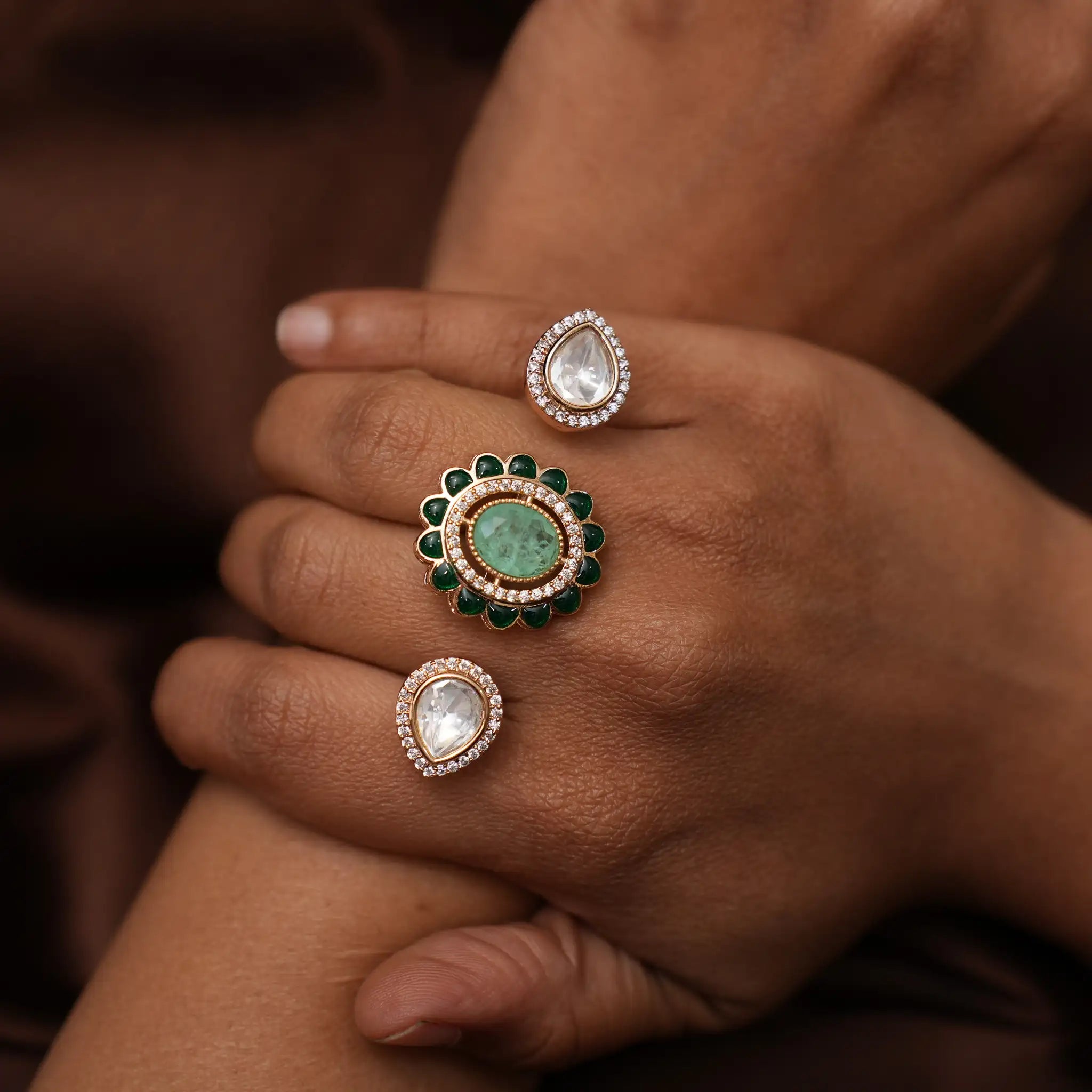 Kshiti Polki Ring - Green